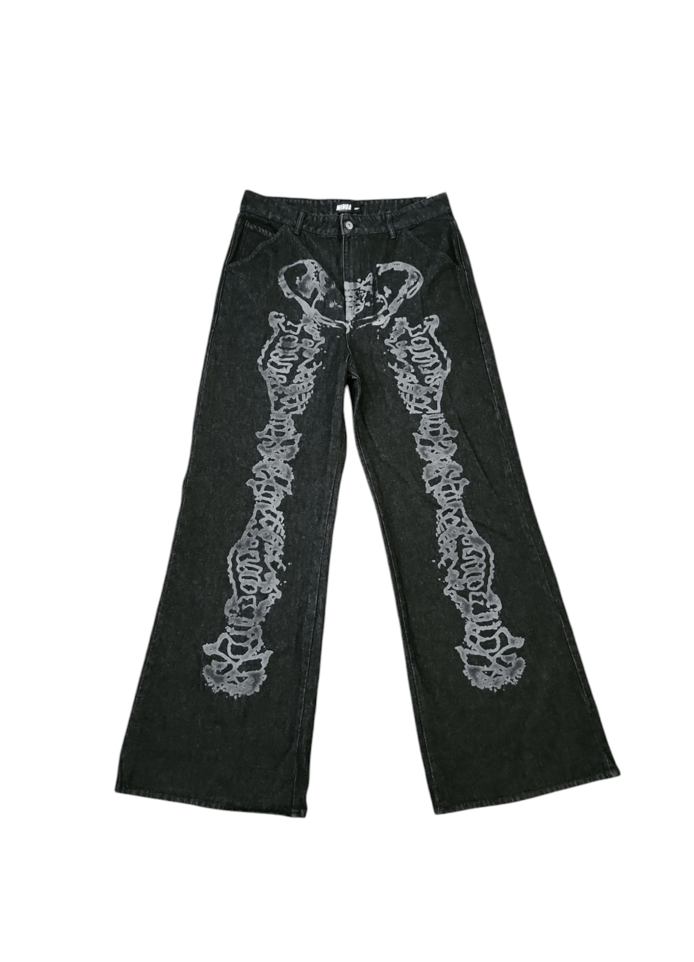 Minga London Minga London Bones Black Washed Skeleton Print Baggy 32 Size 32" / US 10 / IT 46 - 1 Thumbnail