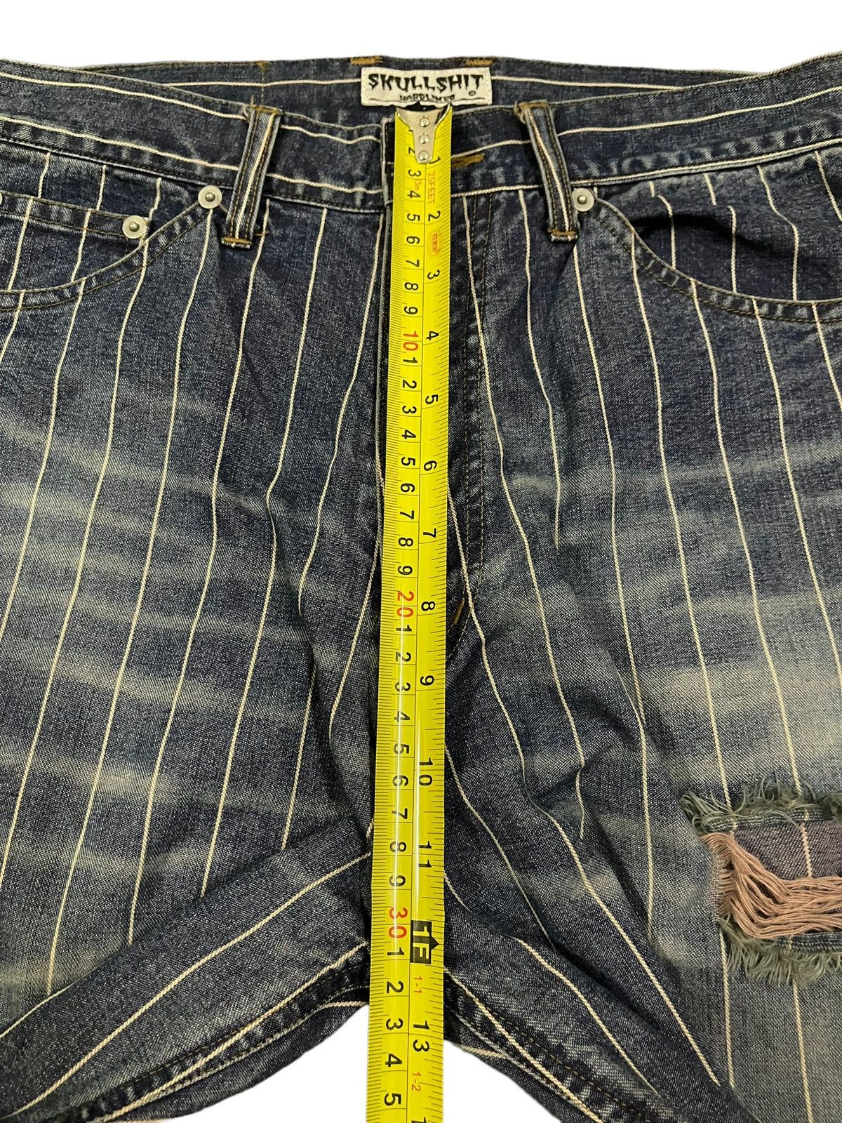 14th Addiction Vintage Japanese Skull Shit Distressed Style Stripe Jeans Size US 29 - 16 Thumbnail
