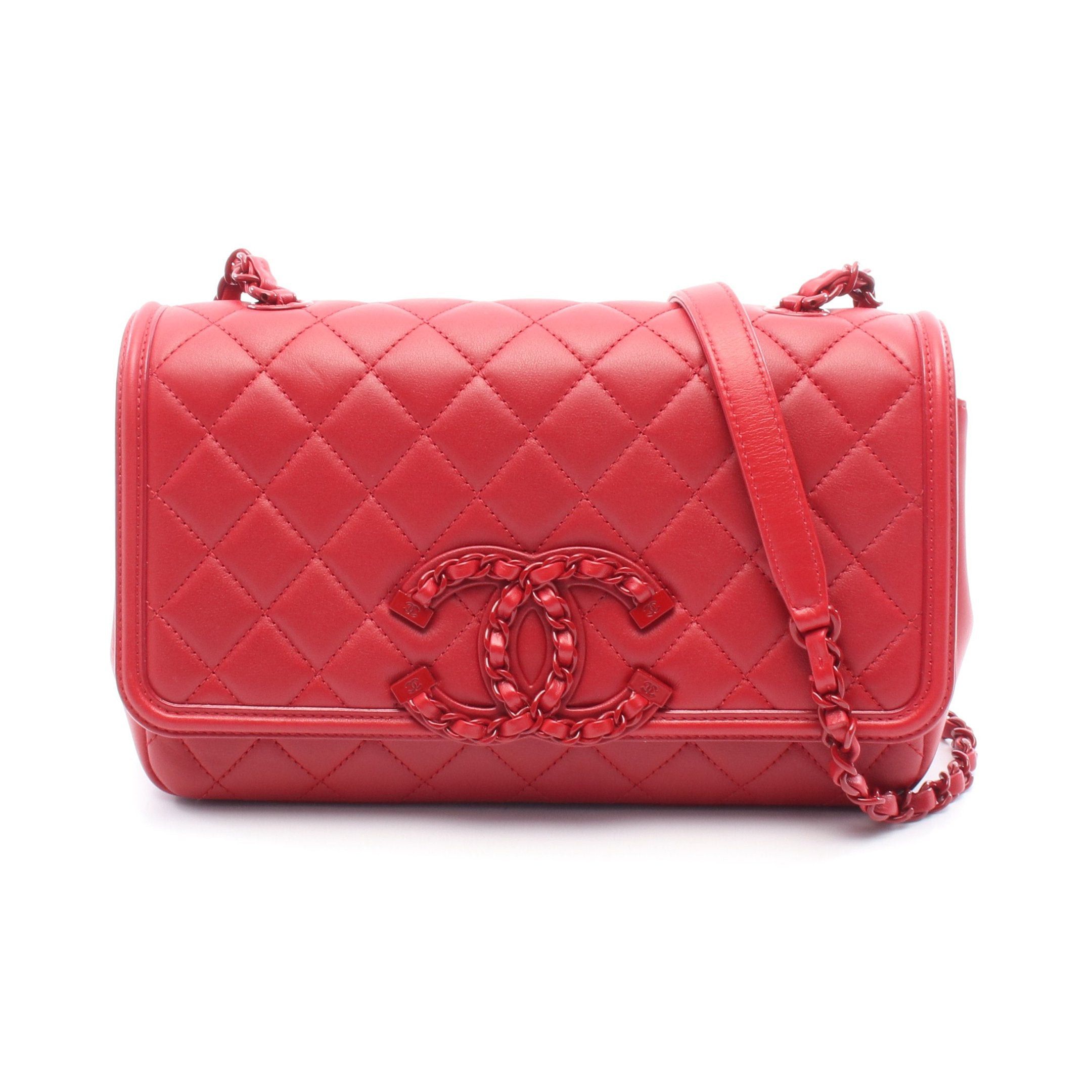Chanel Chanel Cc Filigree Matelasse Chain Shoulder Bag Leather Red Hardware Size ONE SIZE - 1 Thumbnail
