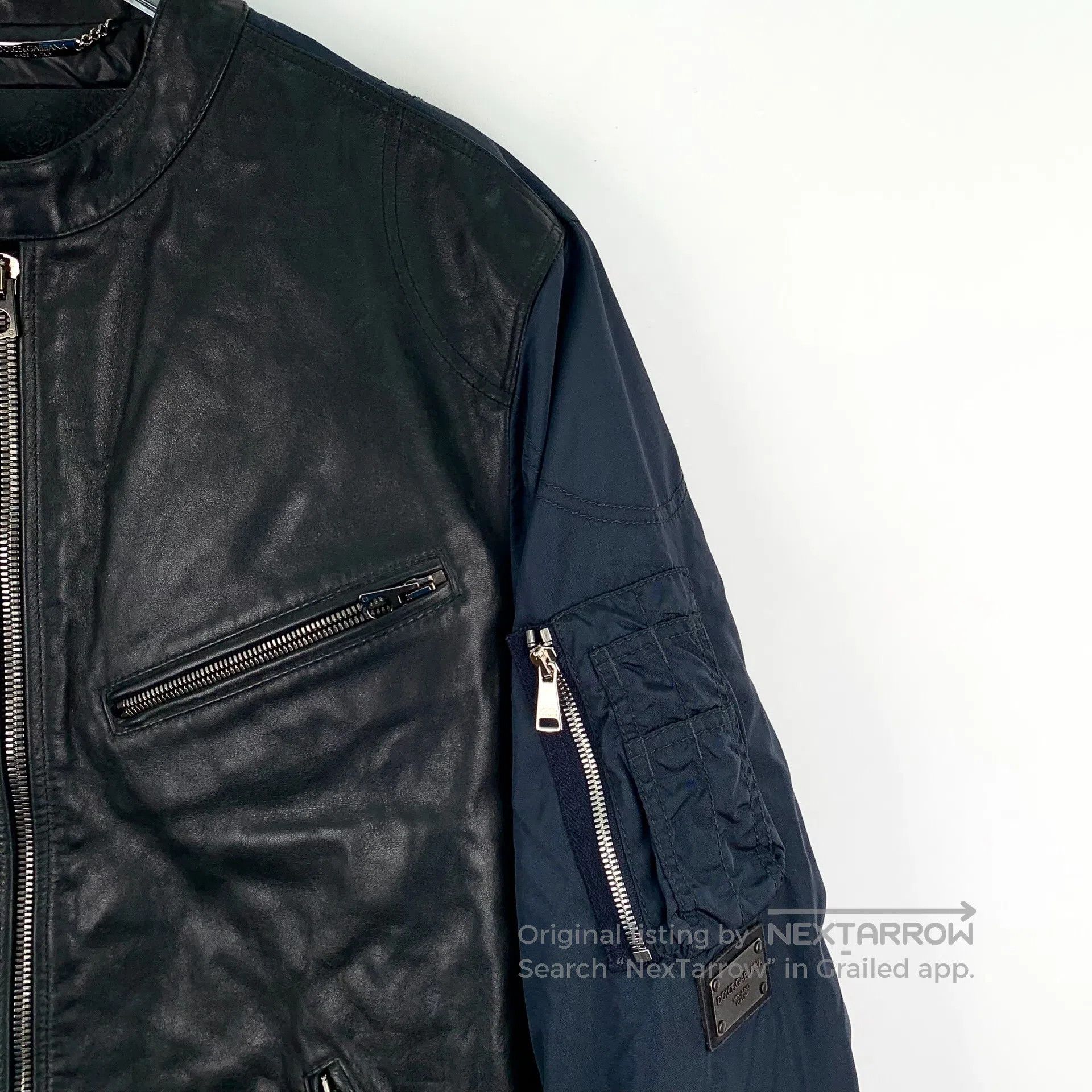 Dolce & Gabbana Dolce Gabbana Dark Blue Leather Zip Up Patch Round Neck Lo Size US M / EU 48-50 / 2 - 3 Thumbnail