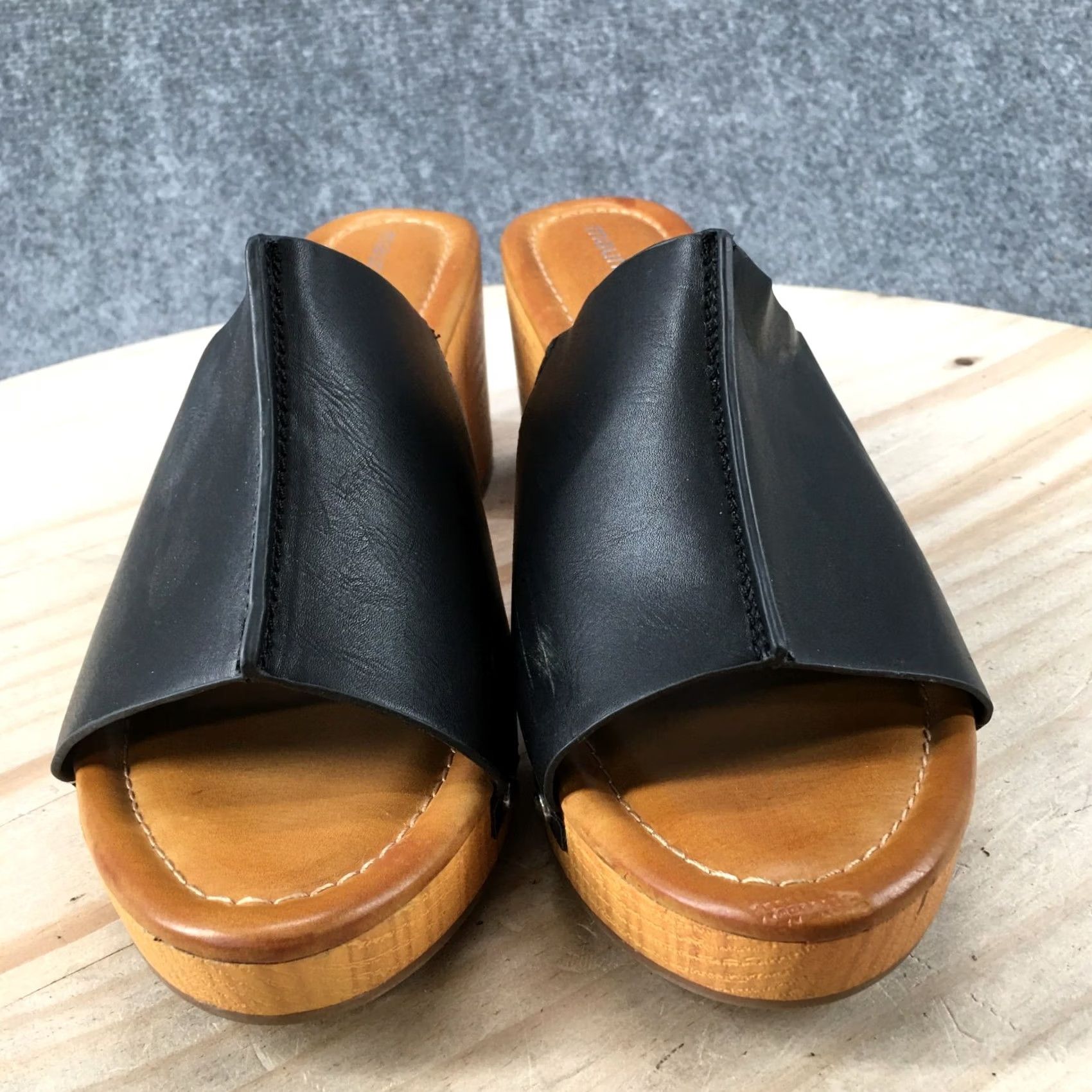 Vintage Maurices Womens Sammi Slide Heels Black Faux Leather Open Toe Slip On Size 9 Sandal Size US 9 / IT 39 - 7 Thumbnail