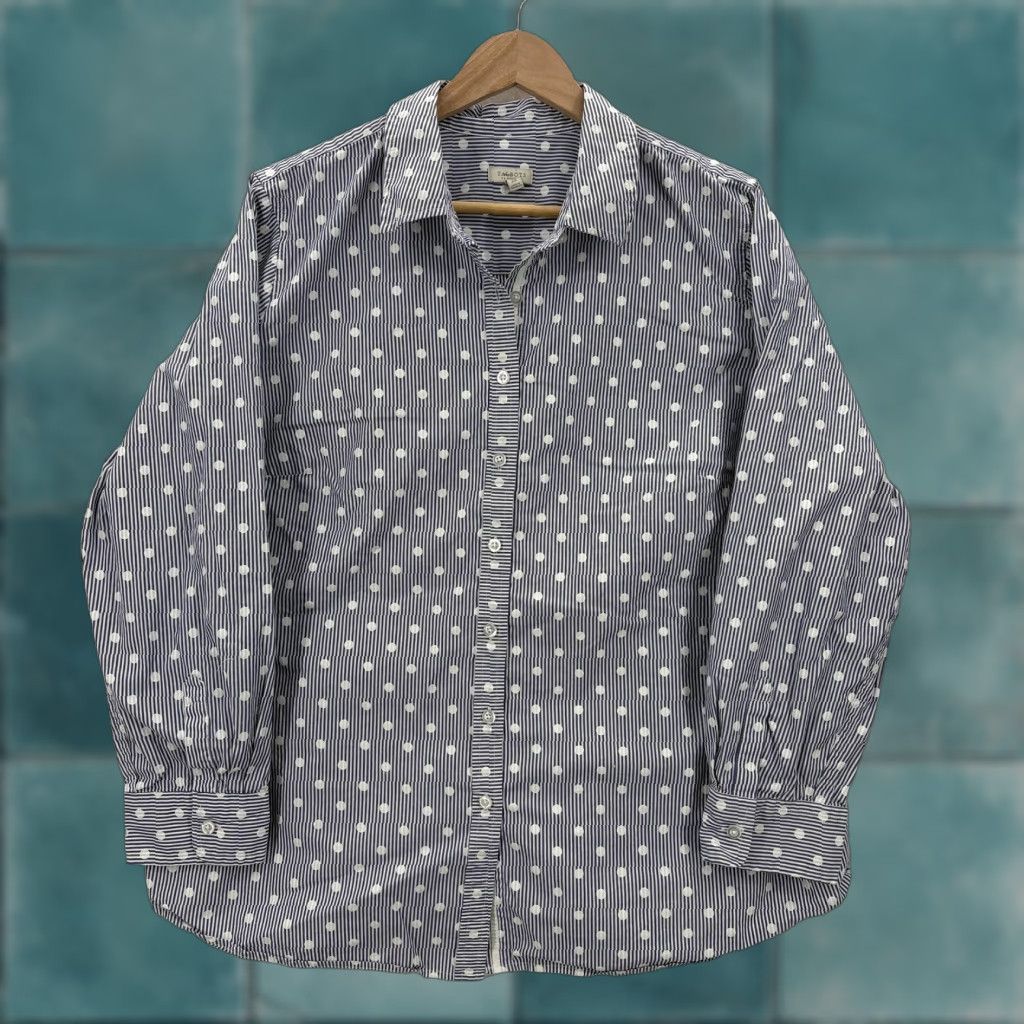 Talbots Talbots Shirt Womens 2X Blue Polka Dot Stripe Button Front Cotton Top Blouse Size XXL / US 16-18 / IT 52-54 - 1 Thumbnail