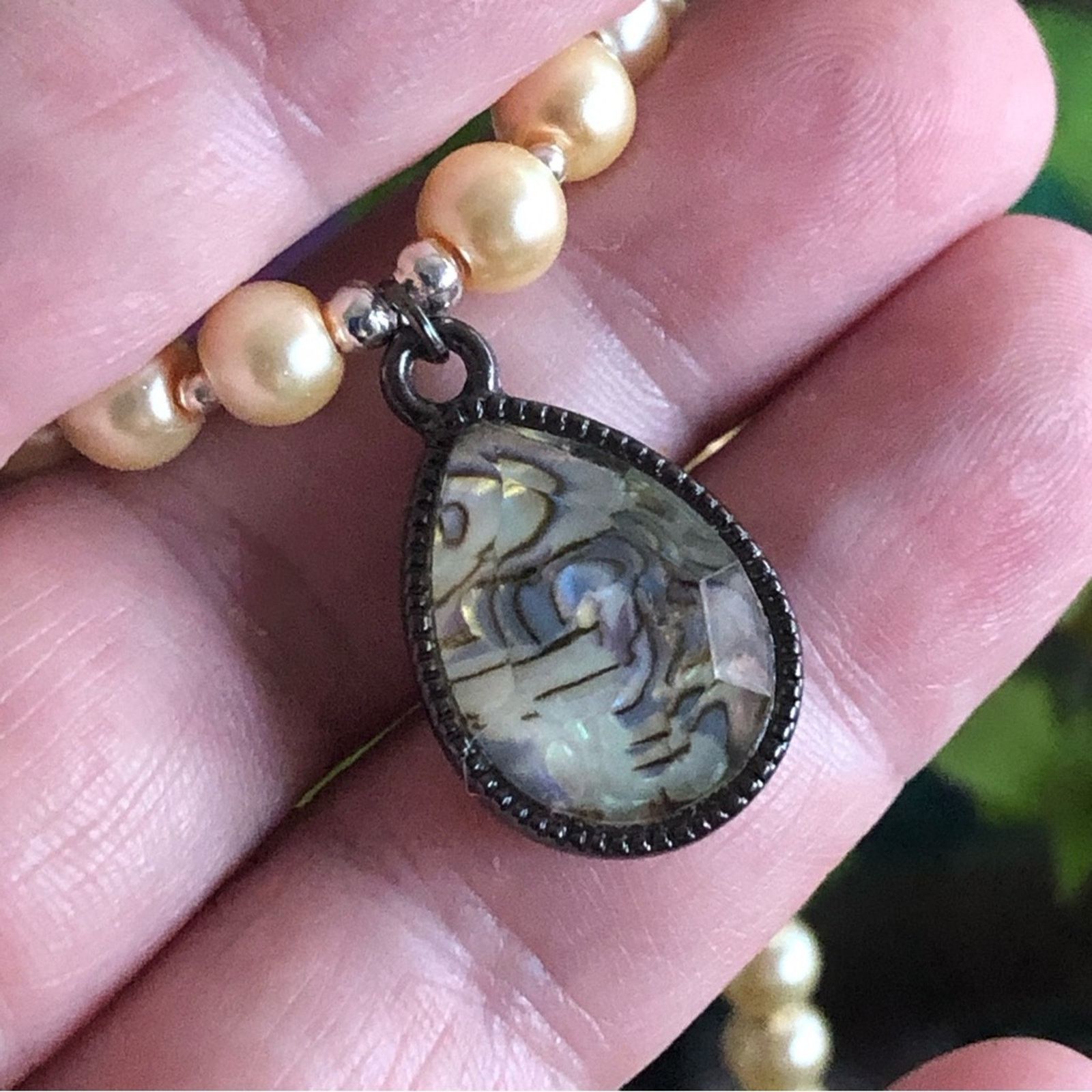 Handmade Handcrafted repurpose marble teardrop Pearl necklace Size ONE SIZE - 9 Thumbnail