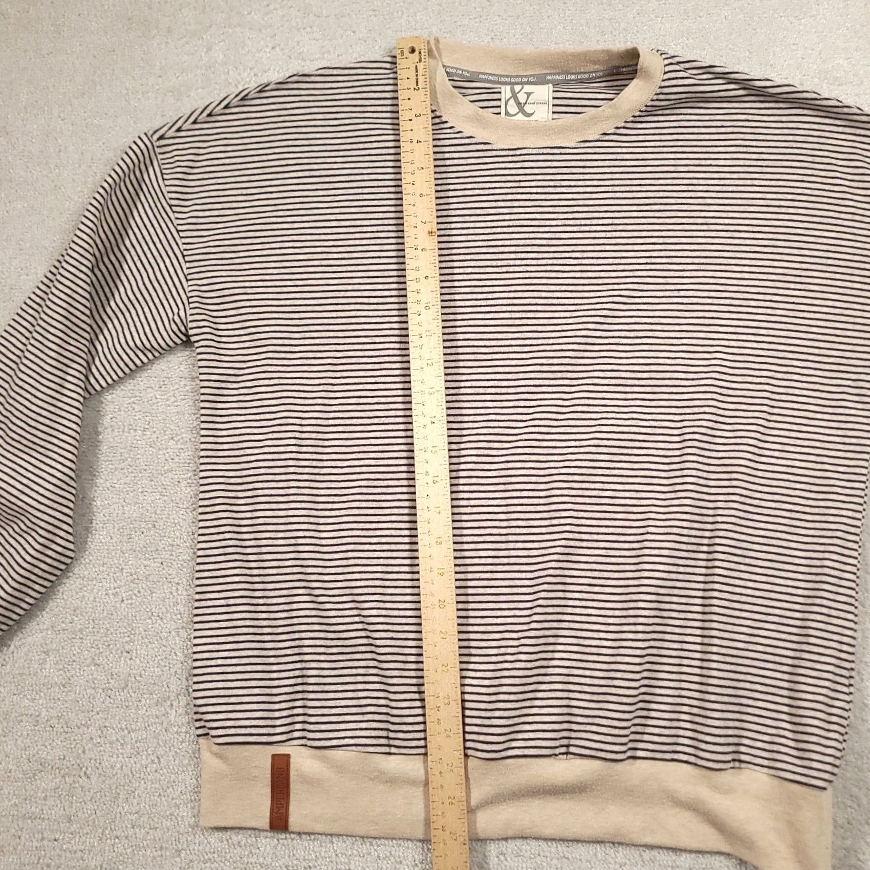 Avenue Ampersand Avenue Womens Sweatshirt Beige Striped Crewneck Size XL Long Sleeve Pullover Casual Fiber 95% Cotton 5% Spandex Size XL / US 12-14 / IT 48-50 - 5 Thumbnail