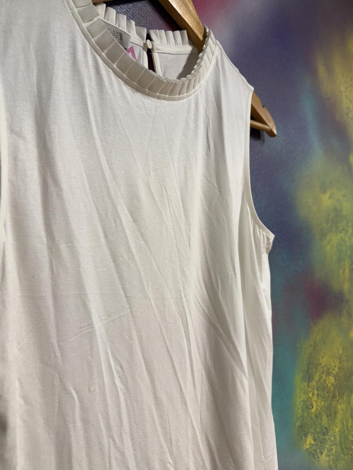 Other Hobbs London White Sleeveless Ruffle Mock Neck Top Size M / US 6-8 / IT 42-44 - 3 Thumbnail
