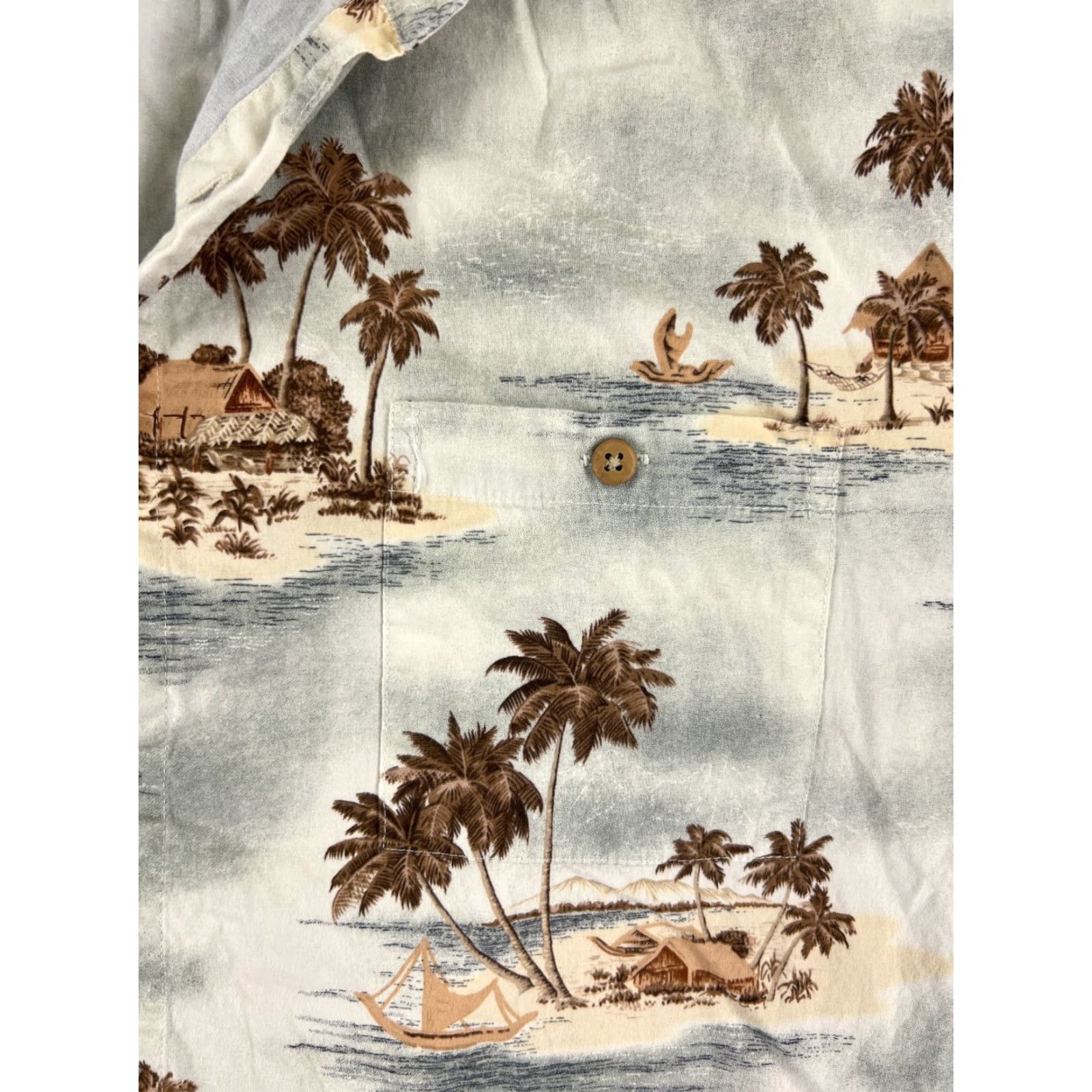 Vintage VINTAGE Campia Shirt Men 2XL Gray Brown Hut Beach Palm Hawaiian Cotton Button Up Size US XXL / EU 58 / 5 - 6 Thumbnail