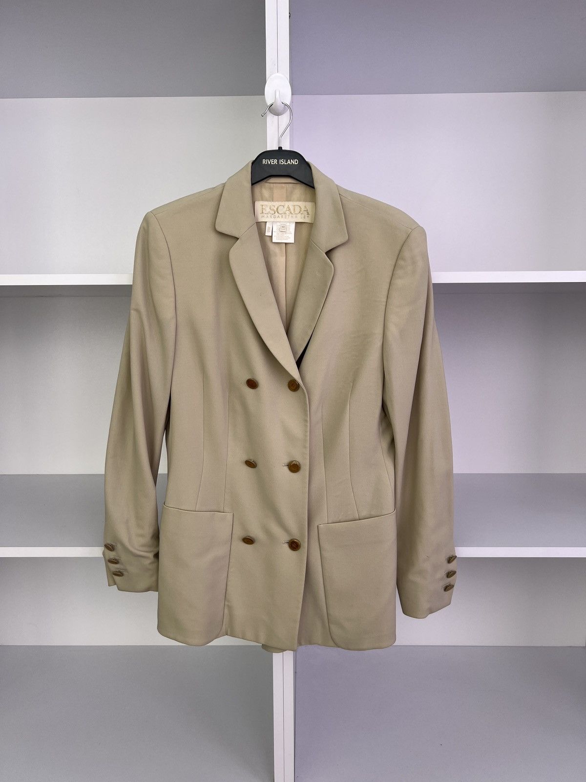 Designer × Escada × Vintage Vintage ESCADA Women's Beige Wool Blazer Jacket Size S / US 4 / IT 40 - 1 Thumbnail