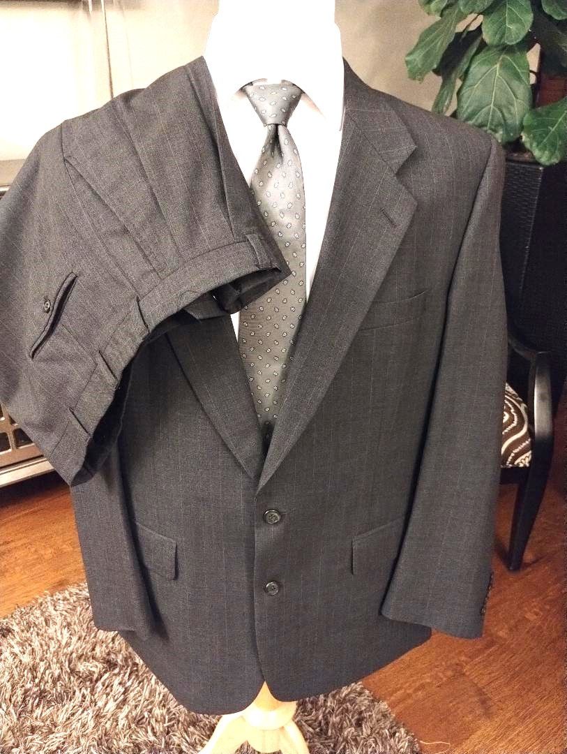 Vintage 90's Burberry 100% Wool Button Pinstripe Suit