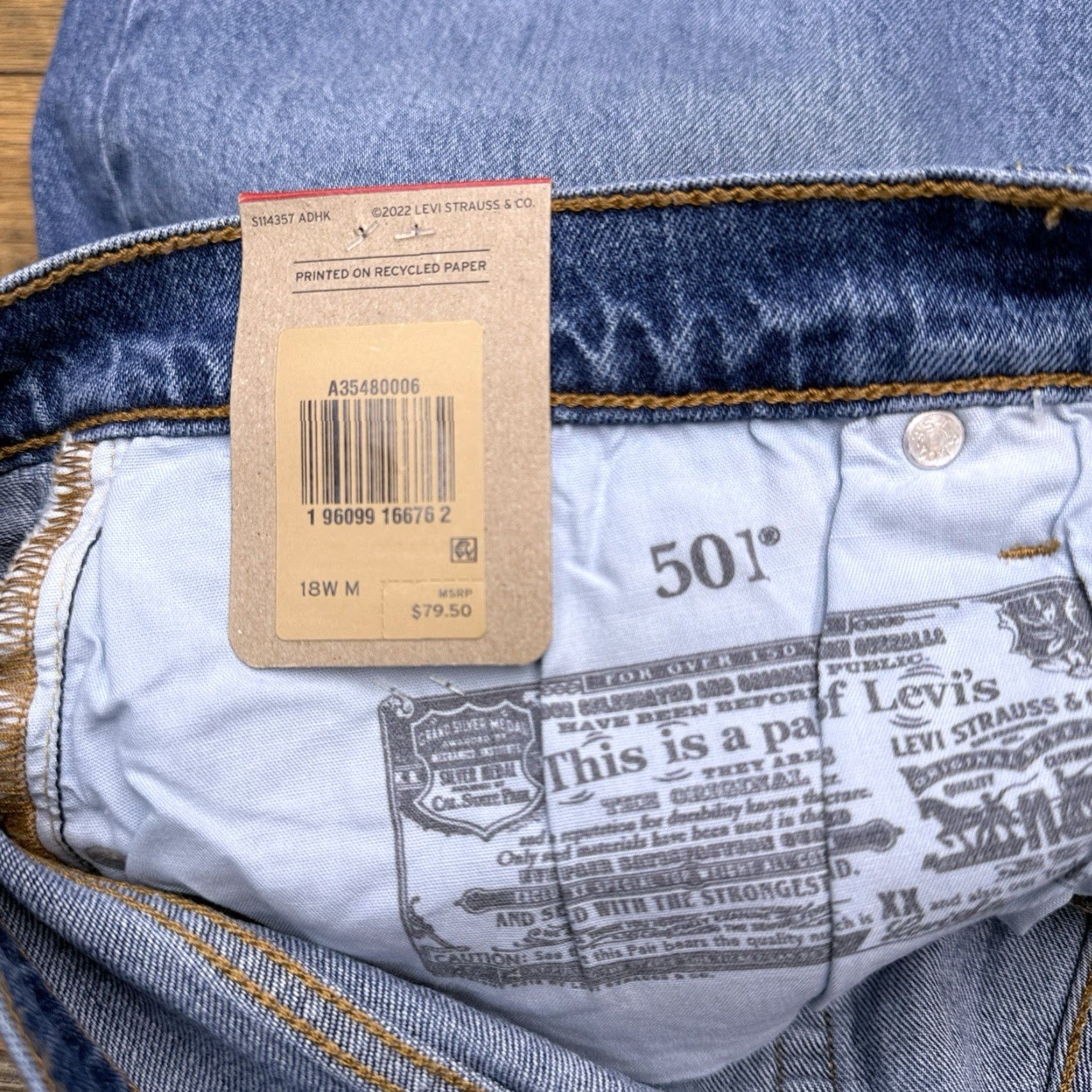 Levi's Levi's 501 Original Straight Jeans Womens 18W Plus High Rise Stretch Blue Denim NWT 5-Pocket Classic 90s Style Size 40" / US 18 - 6 Thumbnail