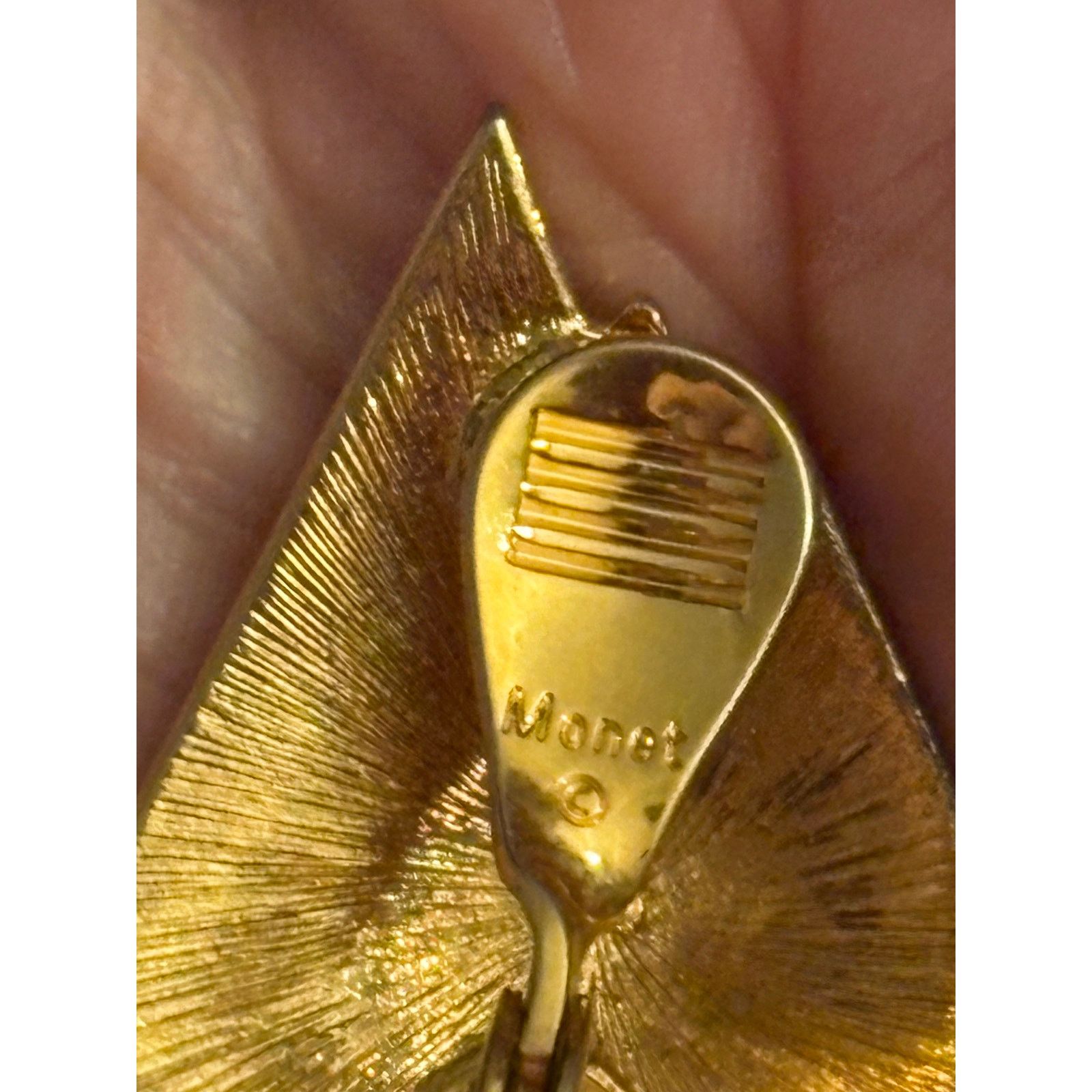 Monet Vintage Monet Gold Tone Geometric Clip On Earrings Signed Size ONE SIZE - 3 Thumbnail