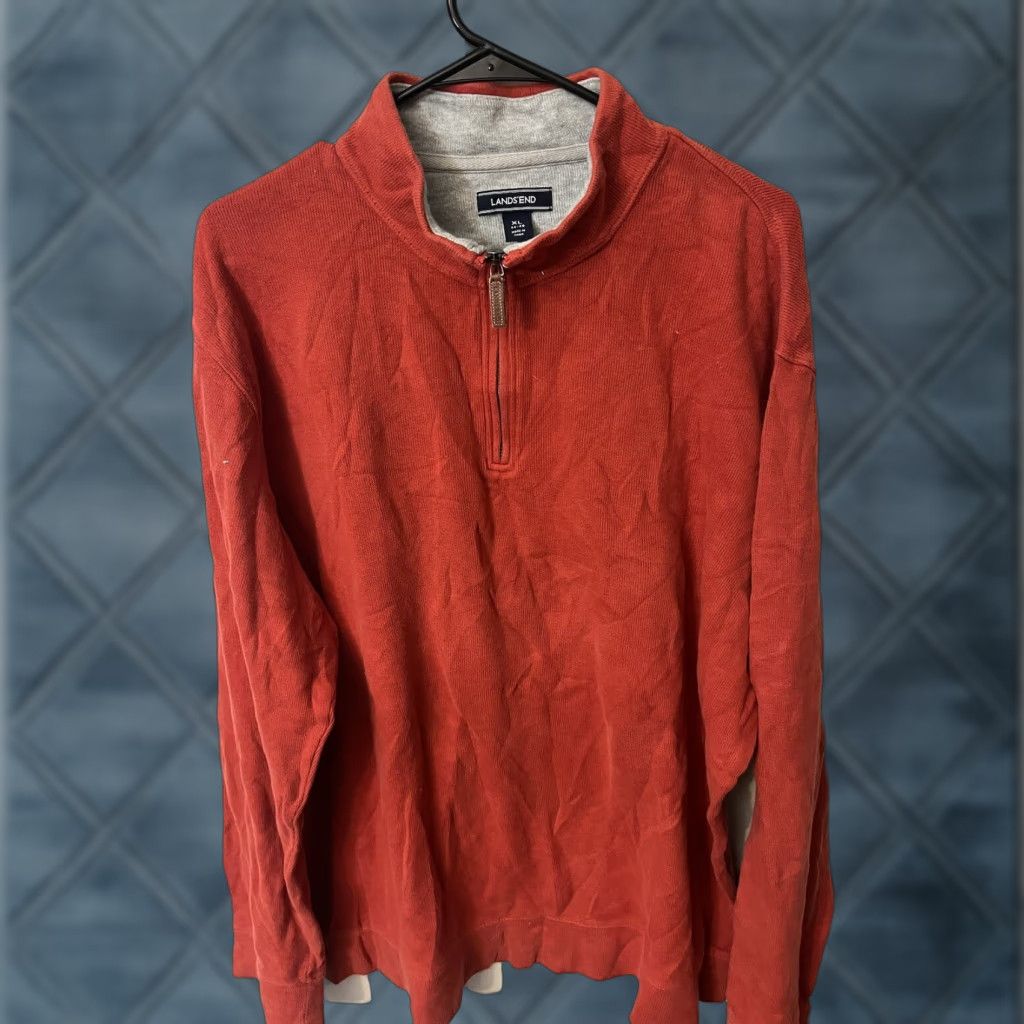 Lands' End Lands' End 1/4 Zip Pullover Sweater Mens XL Orange Cotton Casual Outdoor Preppy Size US XL / EU 56 / 4 - 1 Thumbnail
