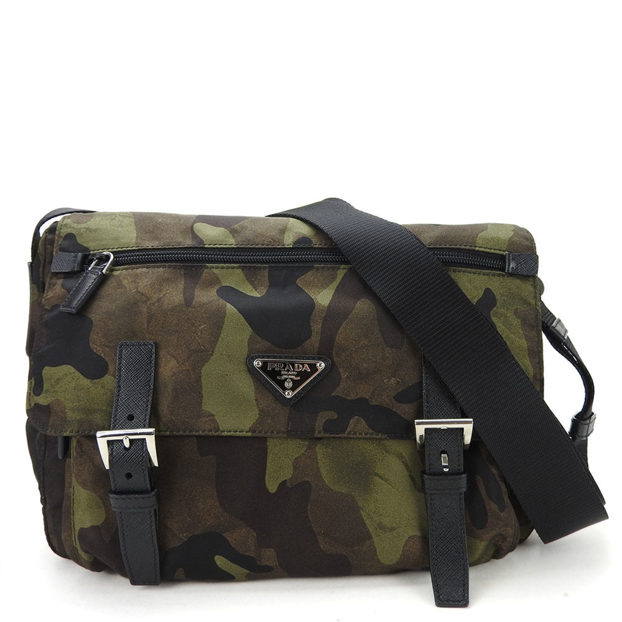 image of Prada Shoulder Bag Bt6671 Camouflage Nylon Leather Green Ladies Prada Mimetico, Women's
