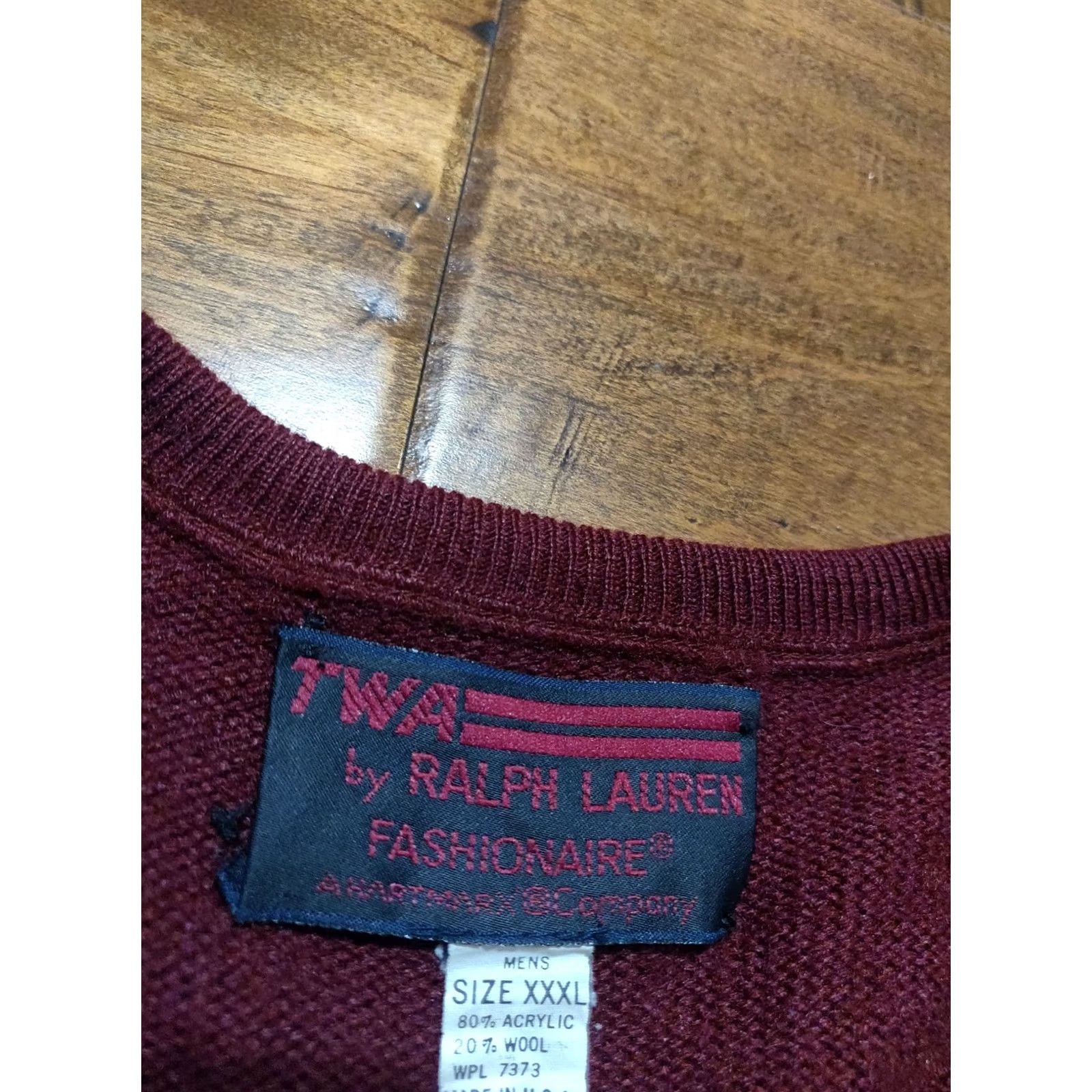 Ralph Lauren VINTAGE Ralph Lauren TWA Sweater V-Neck Maroon Wool Blend Mens XXXL Size US XXL / EU 58 / 5 - 3 Thumbnail