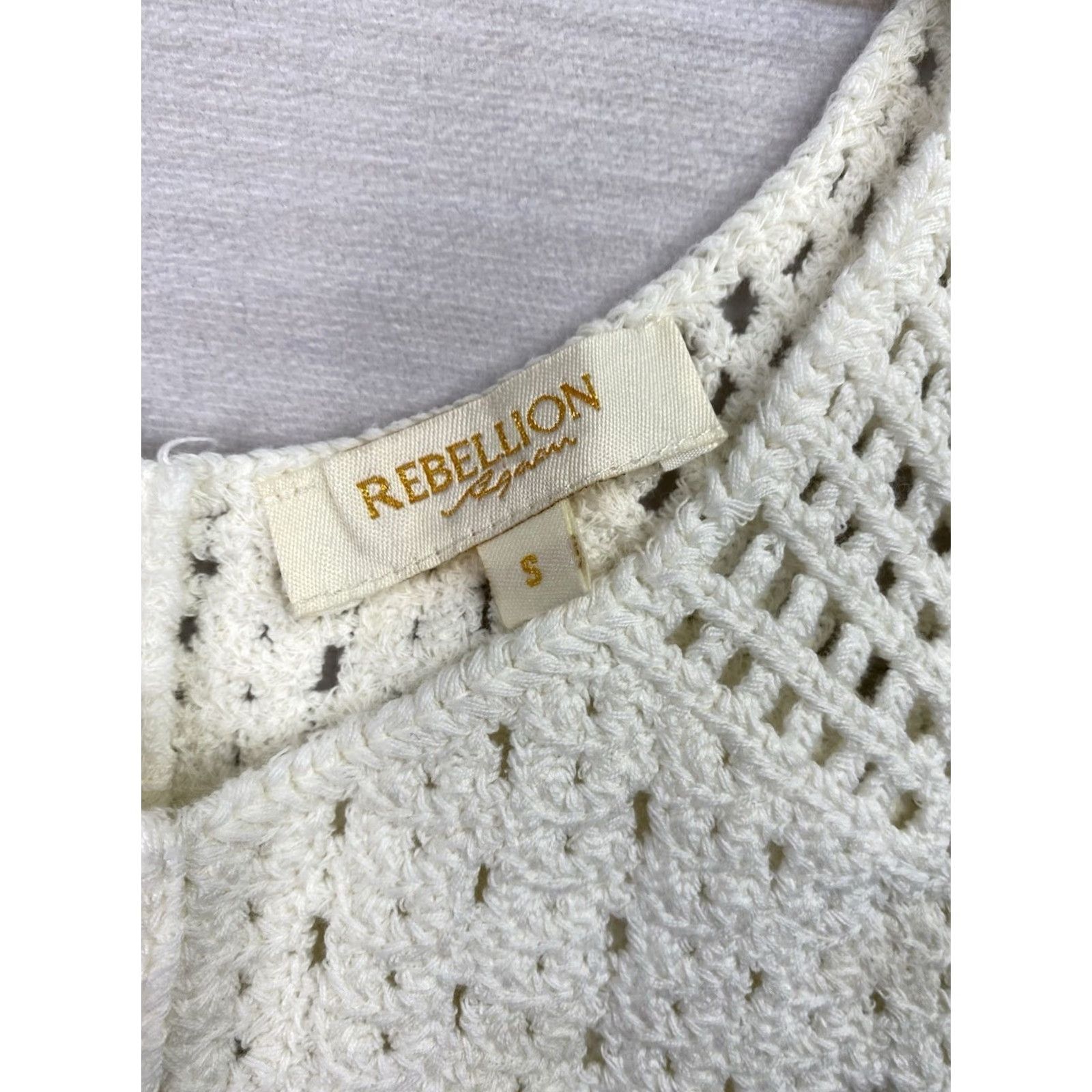 Vintage Rebellion Sleeveless Crochet Top S Beige Floral Butterfly Bohemian Camisole Shirt Womens Slim Open V-Neck Crochet Open Details 100% Cotton Size S / US 4 / IT 40 - 3 Thumbnail
