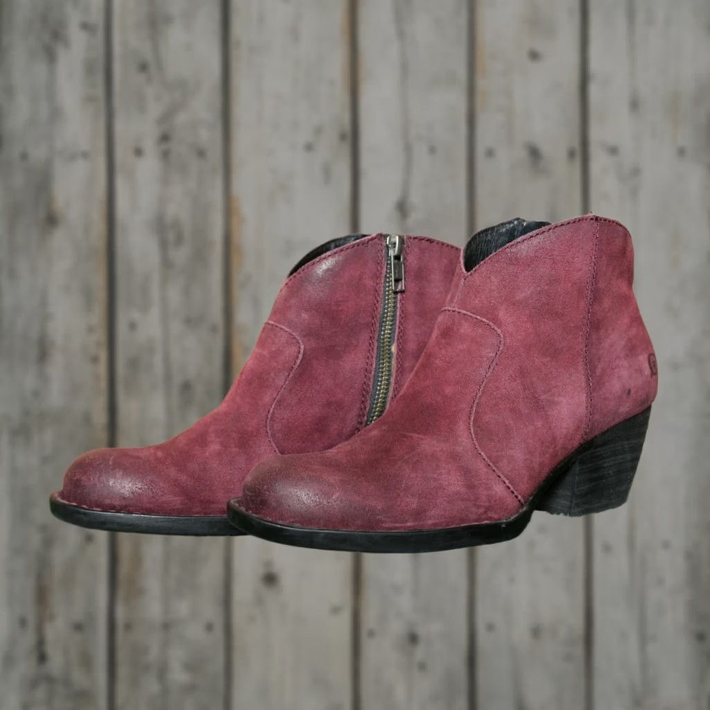Born BORN Michel Burgundy Burnished Leather Booties 2.25" Heels Sz. 7M Boots Women Size US 7 / IT 37 - 1 Thumbnail