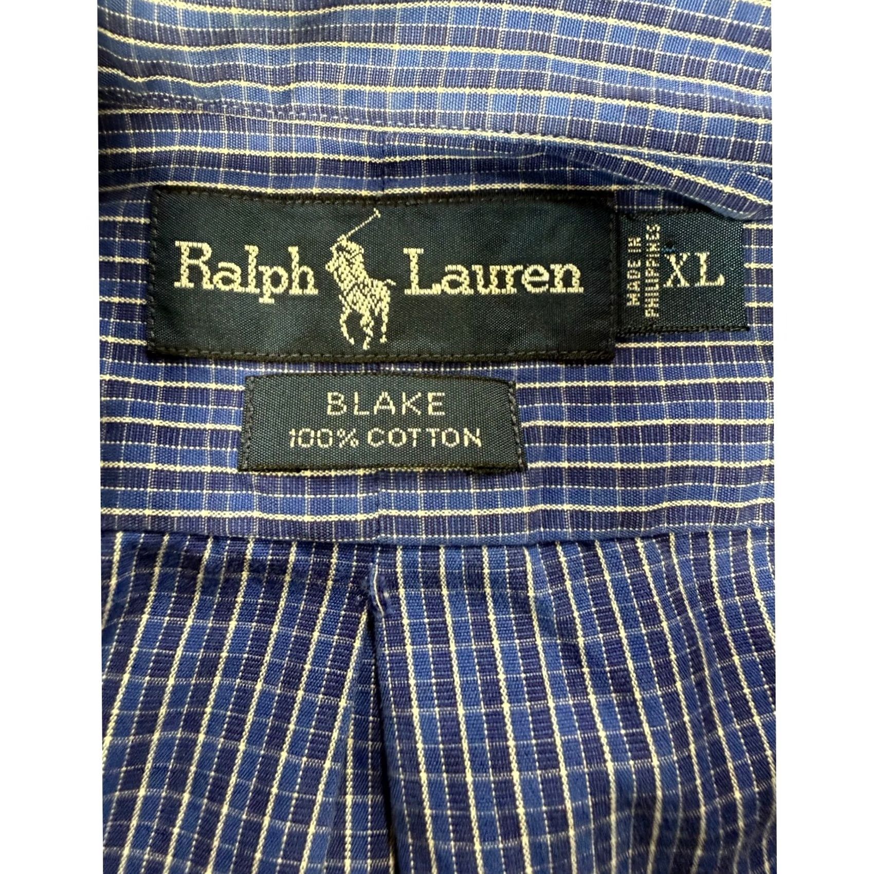 Polo Ralph Lauren Polo Ralph Lauren Blake Mens XL Blue White Micro Check S/S Cotton Shirt Size US XL / EU 56 / 4 - 2 Thumbnail