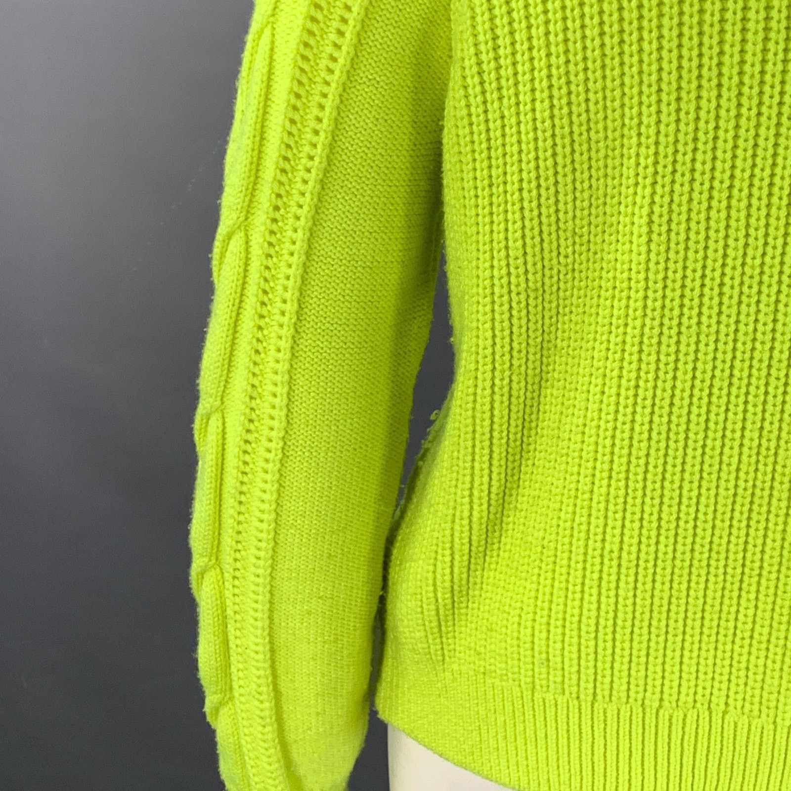 Alice + Olivia L Yellow Neon Wool Blend Cable Knit Turtleneck Sweater Size L / US 10 / IT 46 - 4 Thumbnail