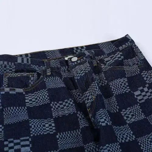 Jean Check Pattern Graphic Blue Denim Jeans Size US 32 / EU 48 - 4 Thumbnail