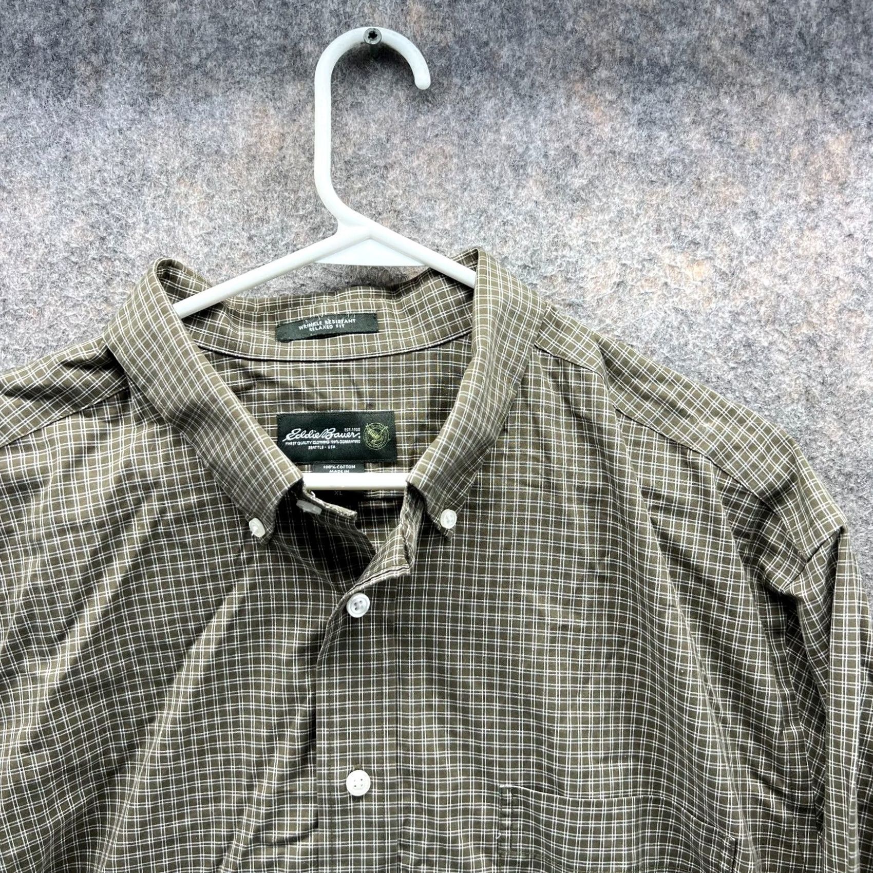 Eddie Bauer Eddie Bauer Shirt Men LT Olive Green Casual Button Down Relaxed Windowpane Cotton Long Sleeve Cap/Collar 50 in Chest Big & Tall Size US L / EU 52-54 / 3 - 7 Thumbnail