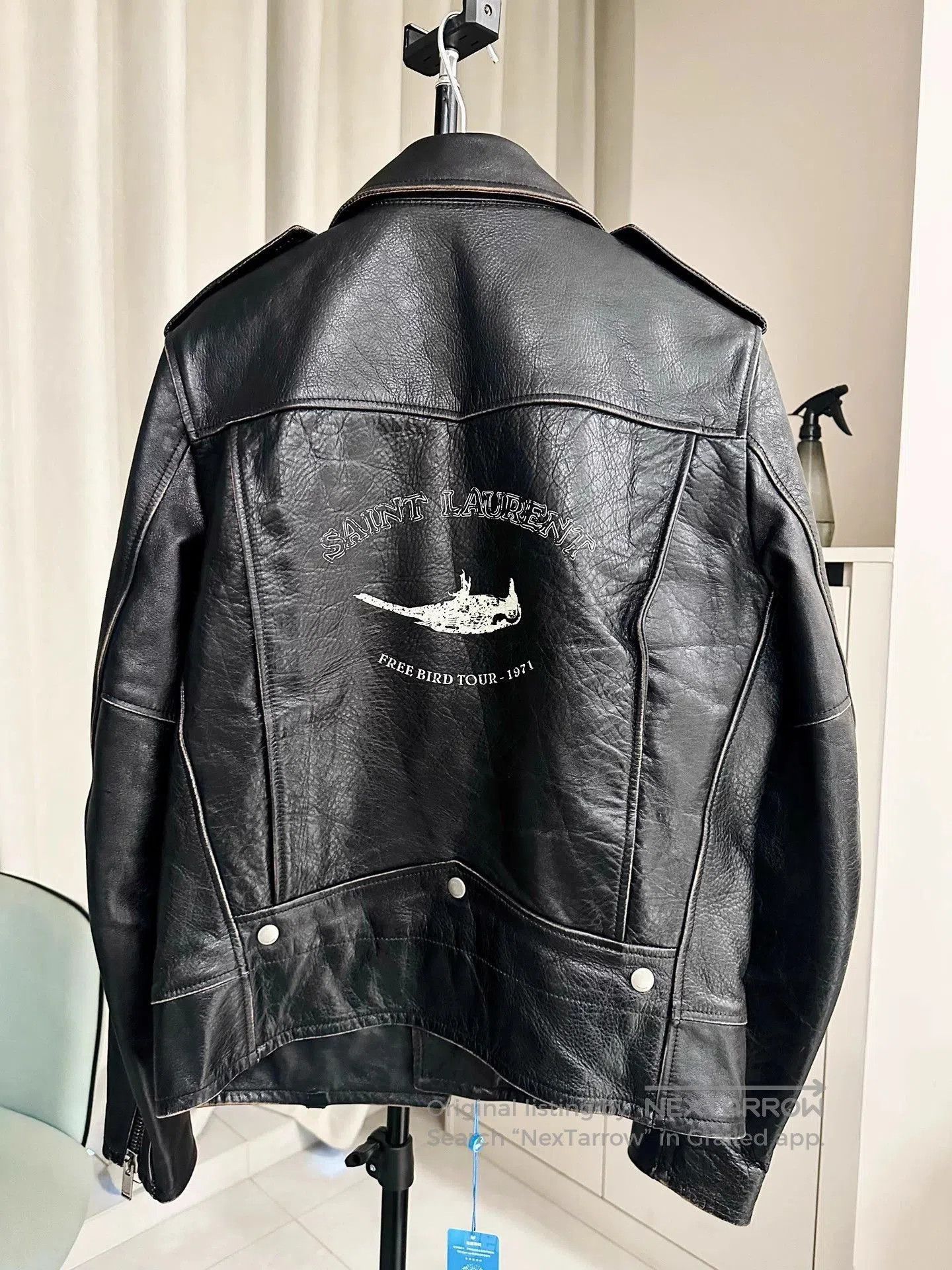 Saint Laurent Paris Black Leather Jacket with Back Graphic - Size M. Size US M / EU 48-50 / 2 - 1 Thumbnail
