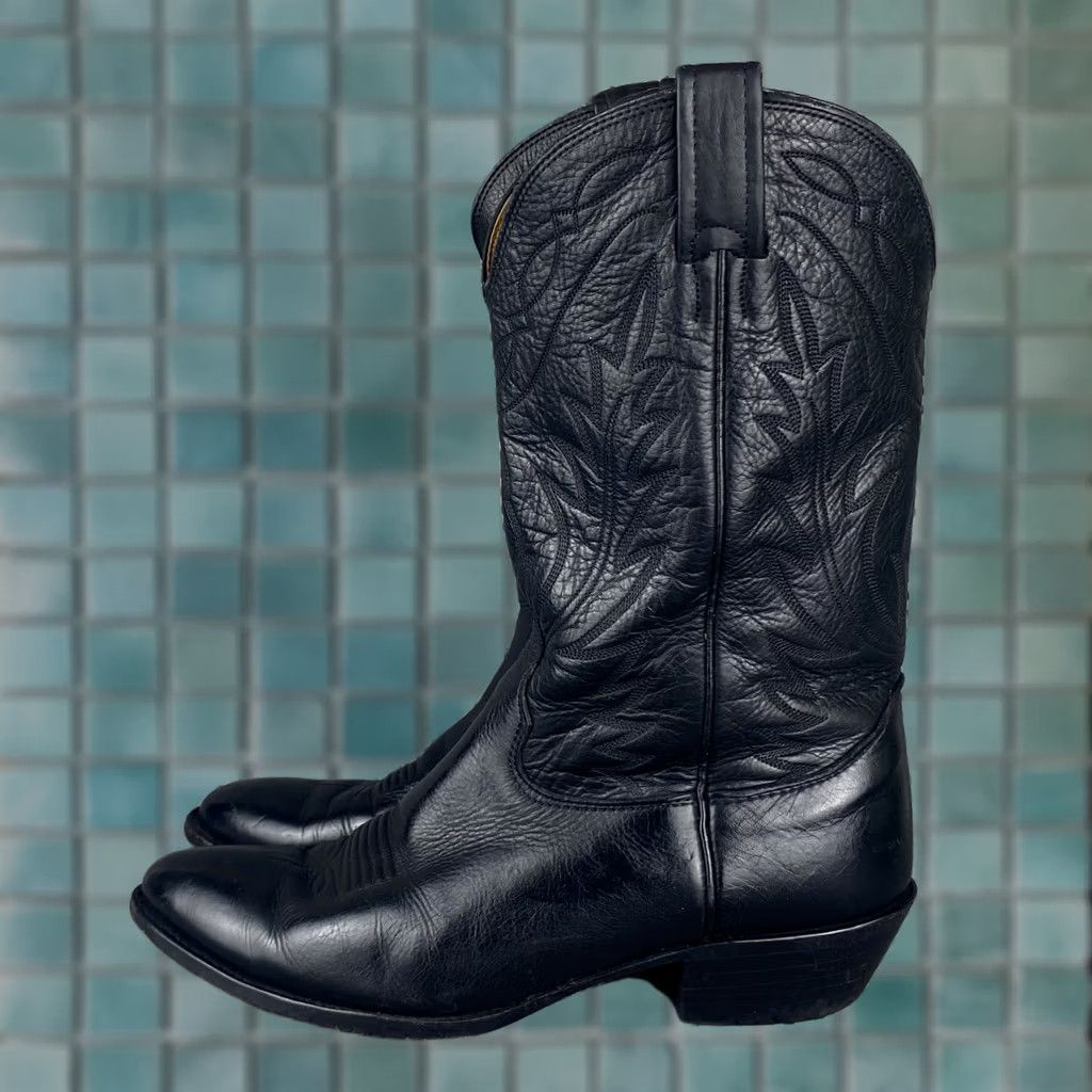 Nocona Cowboy Boots Mens 9 2E Black Leather Western Embroidered Made in USA Nocona Boots Men main image 4