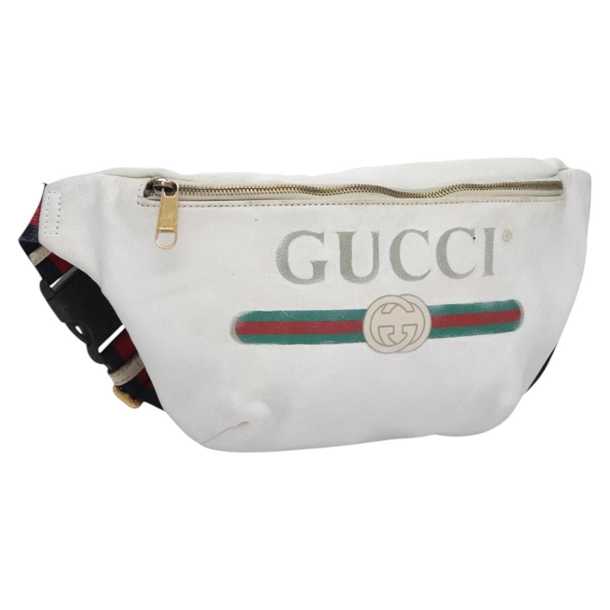 GUCCI Sherry Line Shoulder Bag Leather White Red Navy