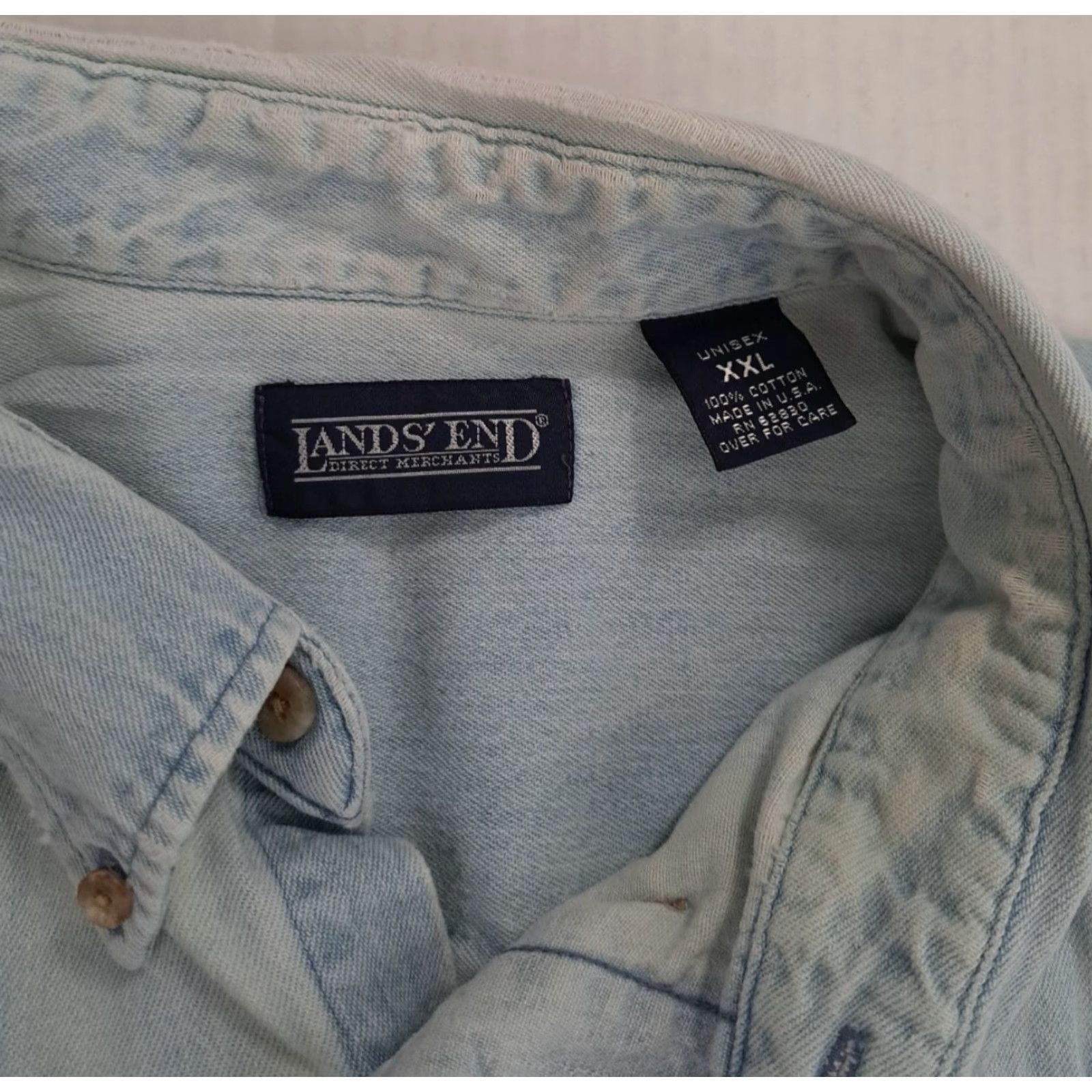 Lands' End VINTAGE Lands' End Shirt Denim Blue Button-Up 2XL Unisex Adults Button-Down Collared Long Sleeve Size US XXL / EU 58 / 5 - 2 Thumbnail