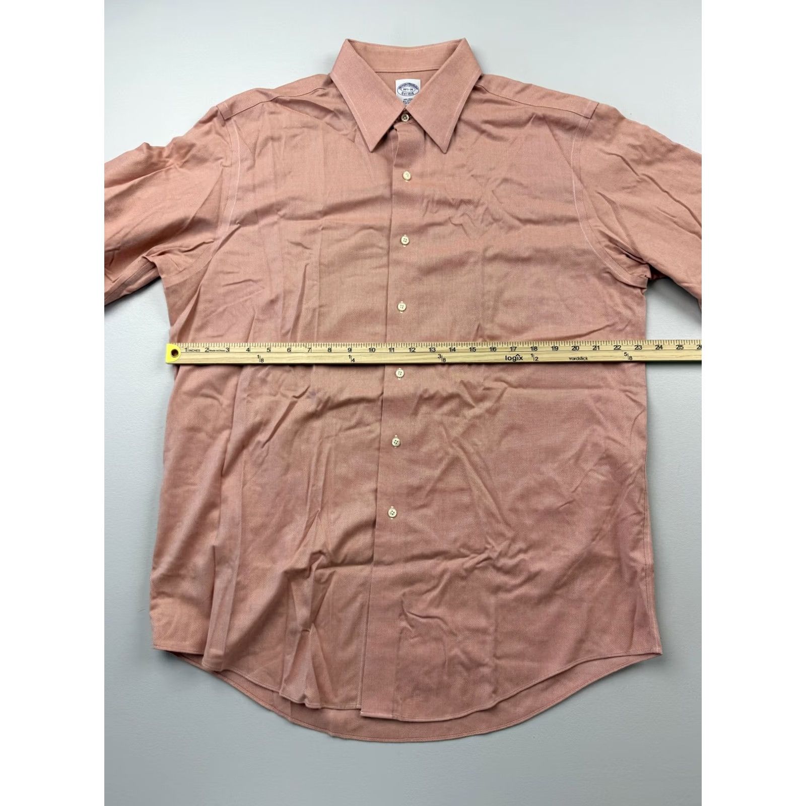 Brooks Brothers Brooks Brothers Dress Shirt Mens 16.5 35 Orange Check Non-Iron Cotton Shirt Mens Regular Long Sleeve Button Front Size 46R - 5 Thumbnail