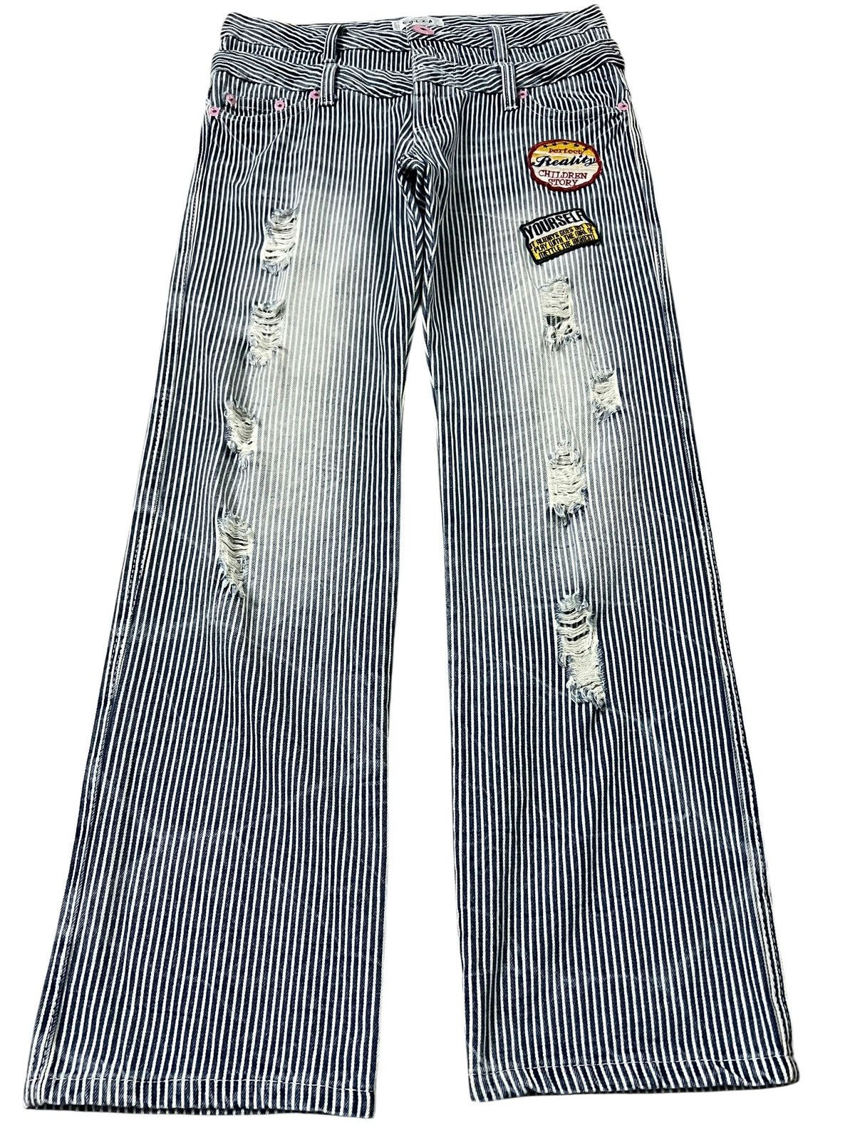 Japanese Brand 💥Double Waist💥Colza Distress Hickory Patchwork Jean Size US 32 / EU 48 - 1 Thumbnail