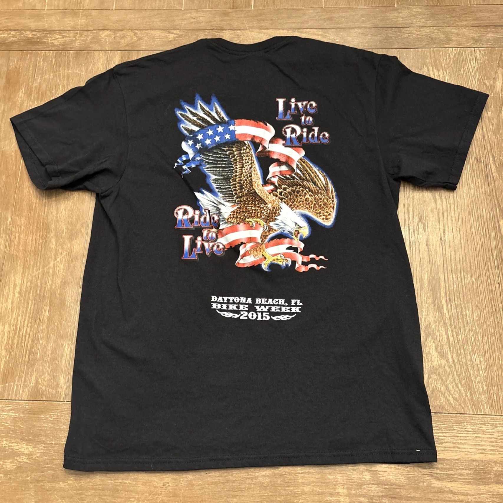 Delta VINTAGE 2015 Daytona Beach Bike Week Live to Ride Delta T-Shirt Size L Black Men’s Shirt Eagle 2010s Bike Week Theme Mens Size US L / EU 52-54 / 3 - 5 Thumbnail