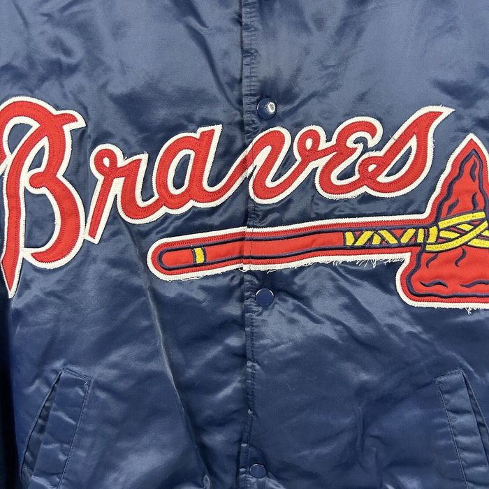 Atlanta Braves Vintage Starter Satin Bomber Jacket Made in USA MLB Baseball  Blue and Red Coat Very Rare Size Men's Xl free SHIPPING 