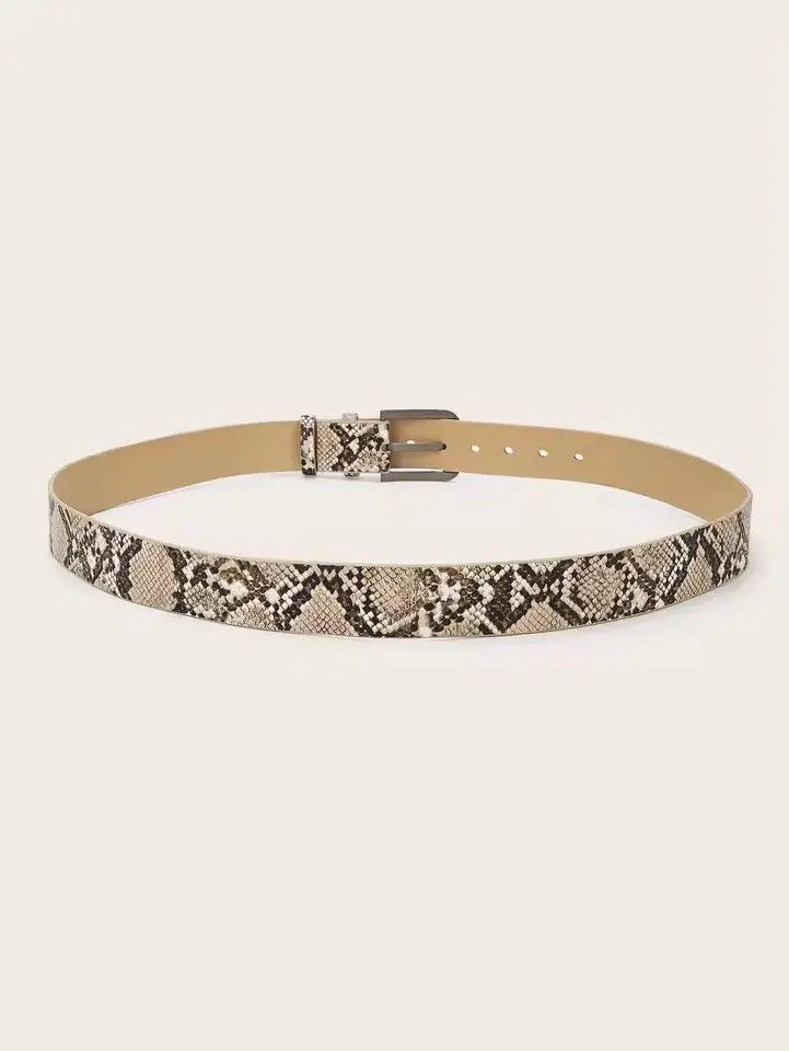 Japanese Brand 102 cm Snakeskin Print Faux Leather Belt - Brown/Beige Size ONE SIZE - 3 Thumbnail