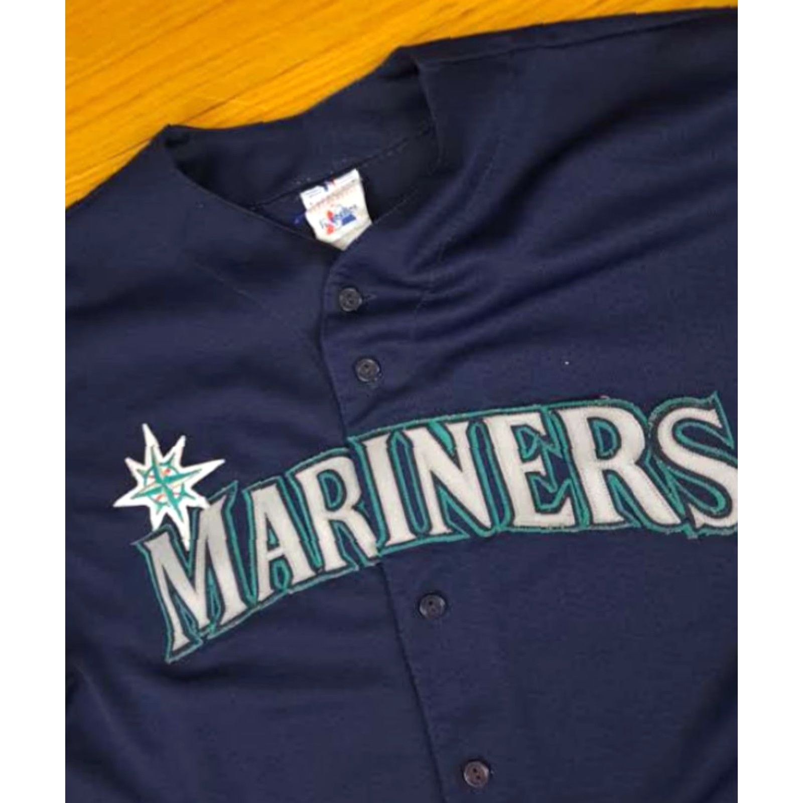 X-LARGE Majestic Seattle Mariniers Baseball Full Button XL USA Made Home Jersey Sweatshirt Short Sleeve Pulsedric Logo Mens Dark Teal Size US XL / EU 56 / 4 - 2 Thumbnail