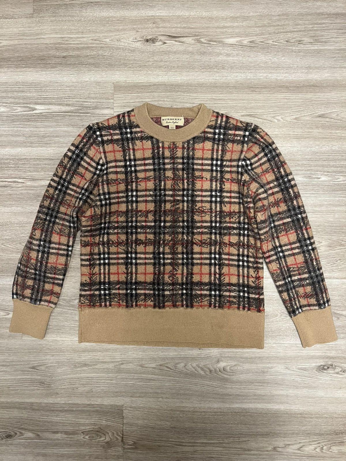 Burberry × Vintage Burberry Vintage Nova Check Scribble Sweater Size L Size L / US 10 / IT 46 - 1 Thumbnail