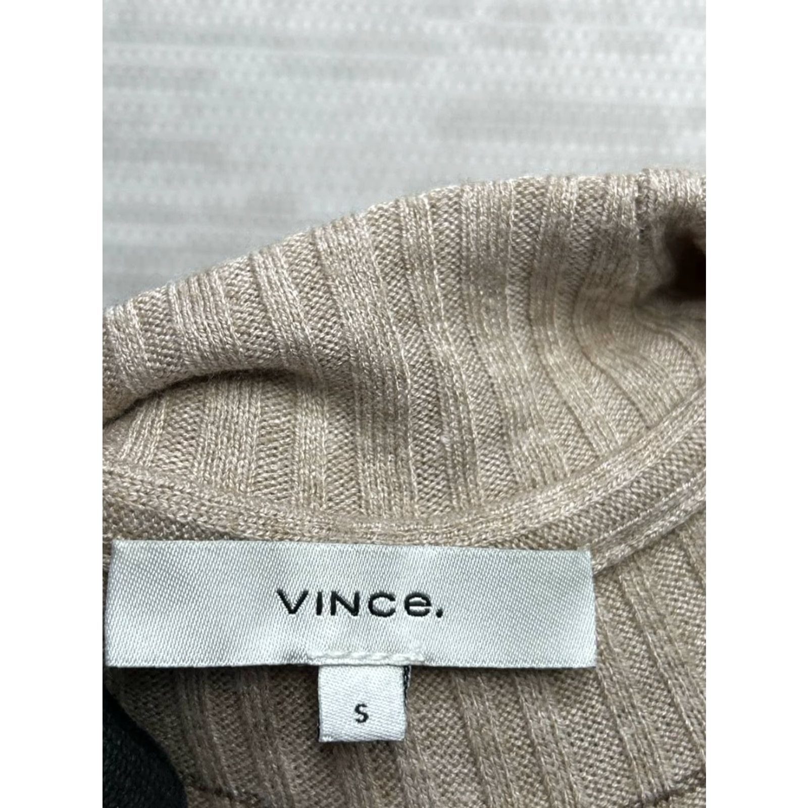 Vince Vince Womens Small Beige Mock Neck Rib Stripe Sweater Knit Pullover Tight Knit Casual Shirt Size S / US 4 / IT 40 - 4 Thumbnail
