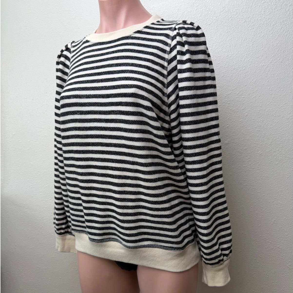 THE GREAT The Great. Black & Cream Striped Pleated Shoulder Sweatshirt Size S / US 4 / IT 40 - 5 Thumbnail