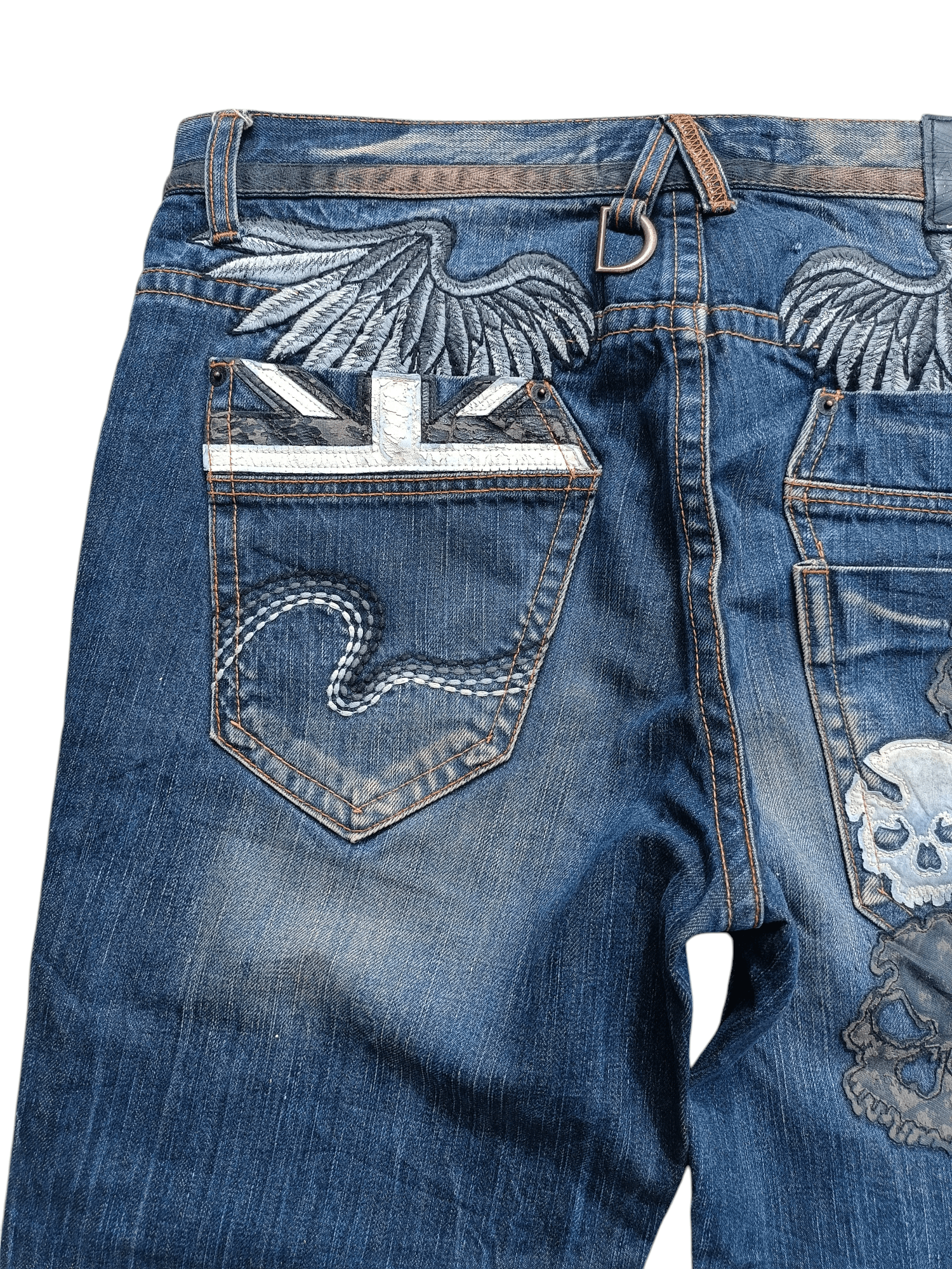 Designer RARE Andre Malraur Distressed Skull + Embroidery Angel Denim Size US 36 / EU 52 - 17 Thumbnail