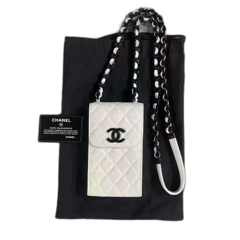 Chanel White Metal Logo Chain Phone Bag-Yf, Men's
