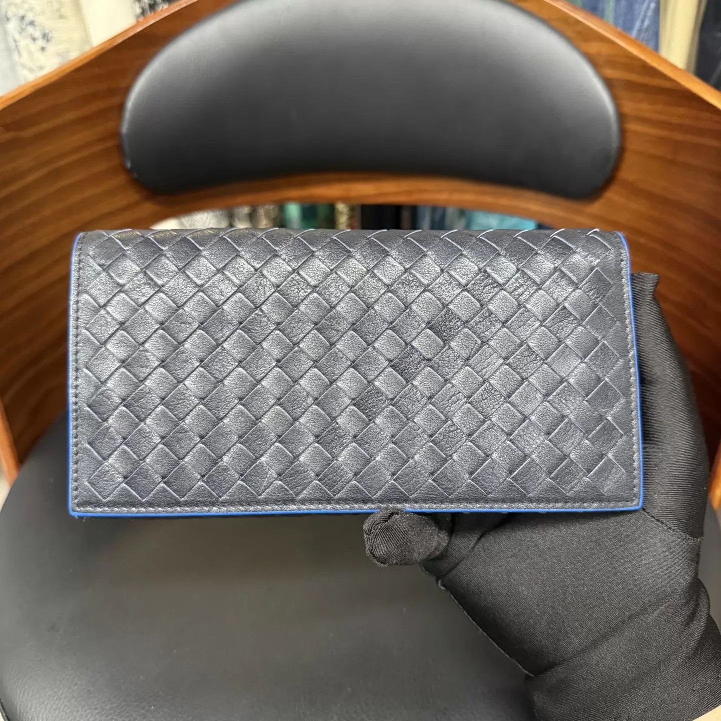 Bottega Veneta BOTTEGA VENETA Blue-Black Classic Woven Wallet Size ONE SIZE - 1 Thumbnail