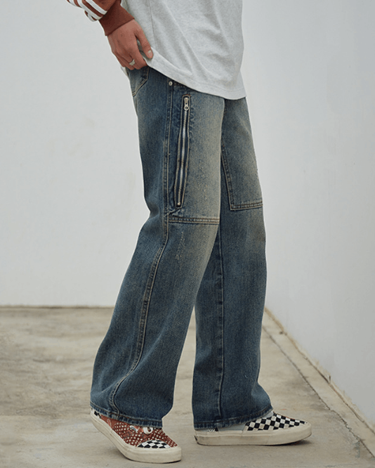 Japanese Brand Street American washed loose straight casual zipper jeans Size US 32 / EU 48 - 3 Thumbnail