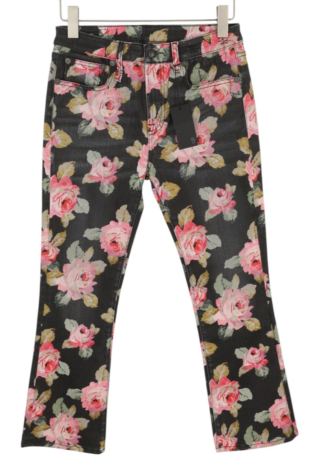 R13 KICK FIT 27 Rose Print Slim Straight Cropped Jeans 85847 Size 27" / US 4 / IT 40 - 1 Thumbnail