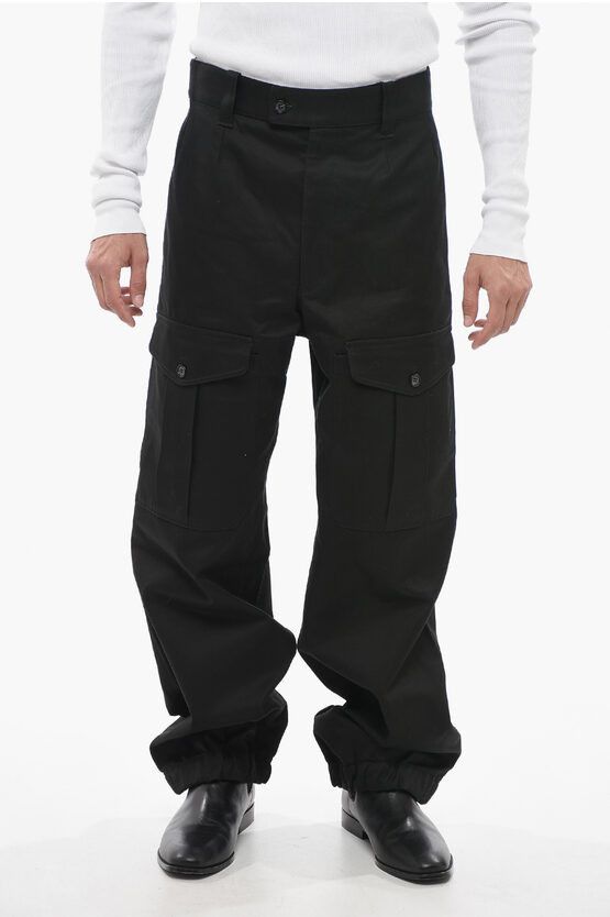 image of Alexander Mcqueen Twill Cotton Military Baggy Cargo Pants in Black, Men's (Size 33)