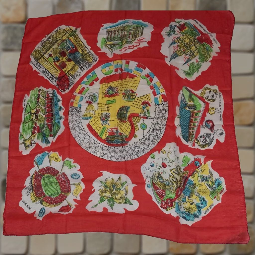 Vintage Vintage New Orleans Mardi Gras Scarf Wrap - Crescent City Pure Silk Size ONE SIZE - 1 Thumbnail