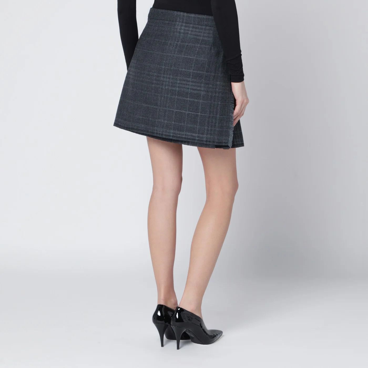 Balenciaga o1d2blof0426 Shadow-Effect Tartan Mini Skirt in Gray Size 26" / US 2 / IT 38 - 4 Thumbnail