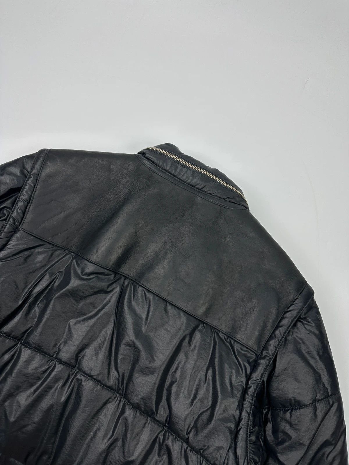 Armani Armani 90’s Black Leather & Nylon Puffer Bomber Jacket Size US M / EU 48-50 / 2 - 9 Thumbnail