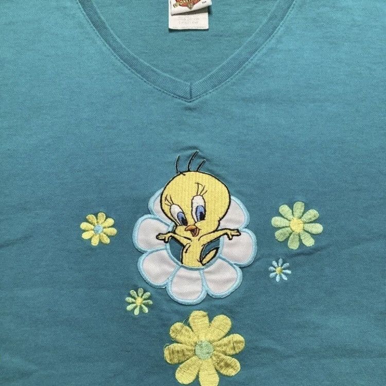 Vintage × Warner Bros Vintage Looney Tunes Twwety Bird Embroidered V Neck T Shirt Size XL / US 12-14 / IT 48-50 - 2 Thumbnail