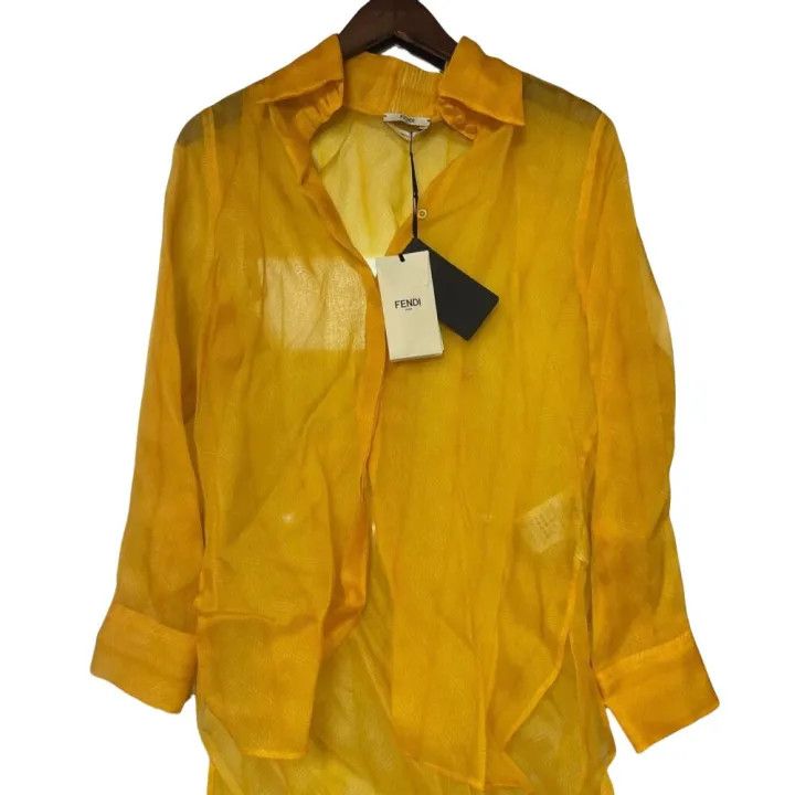 Fendi Fendi Sheer Yellow Silk Shirt 0079 Size US M / EU 48-50 / 2 - 1 Thumbnail