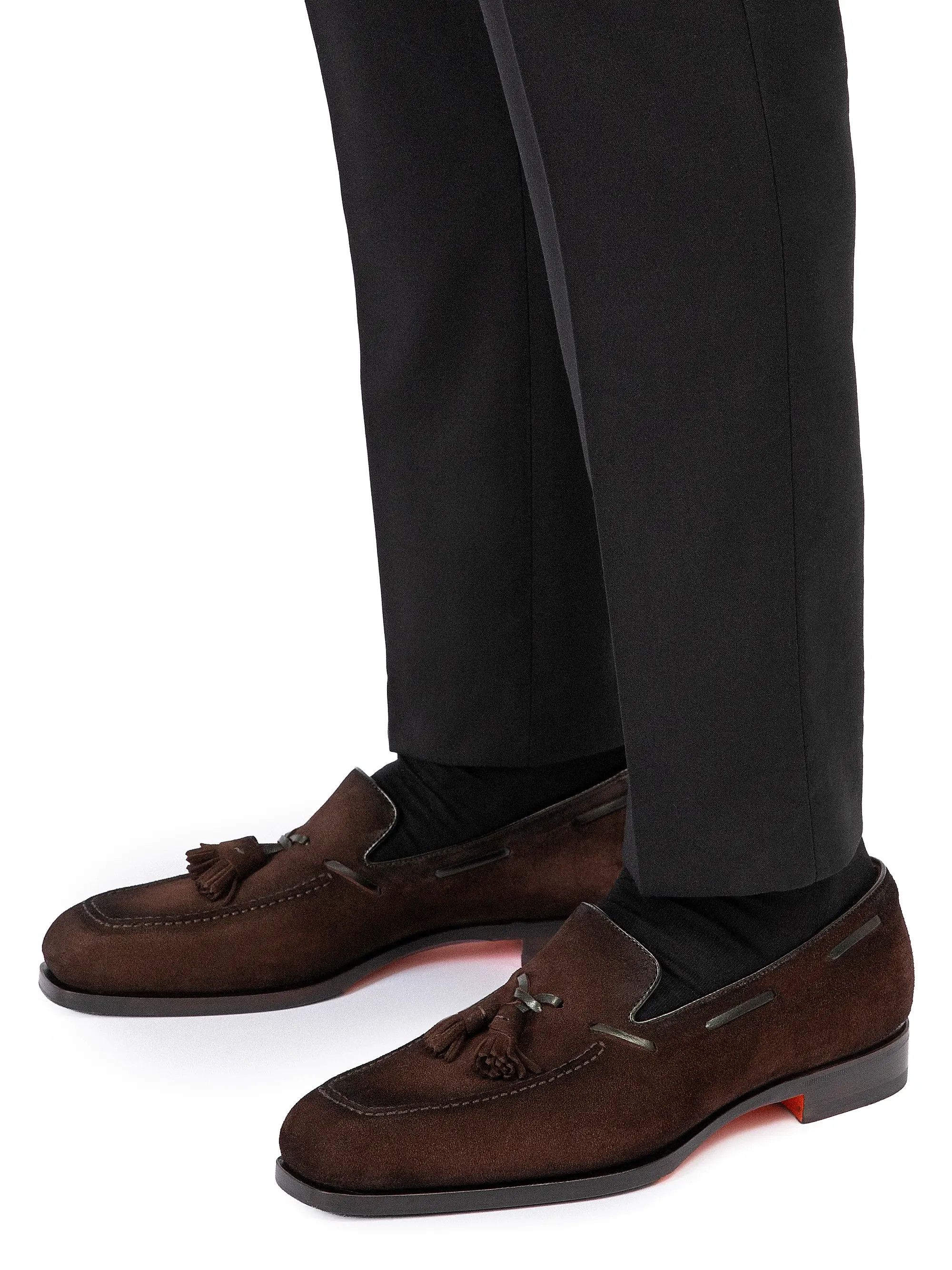 Santoni os11x0526 Brando Tassel Suede Loafers in Dark Brown Size US 8 / EU 41 - 5 Thumbnail