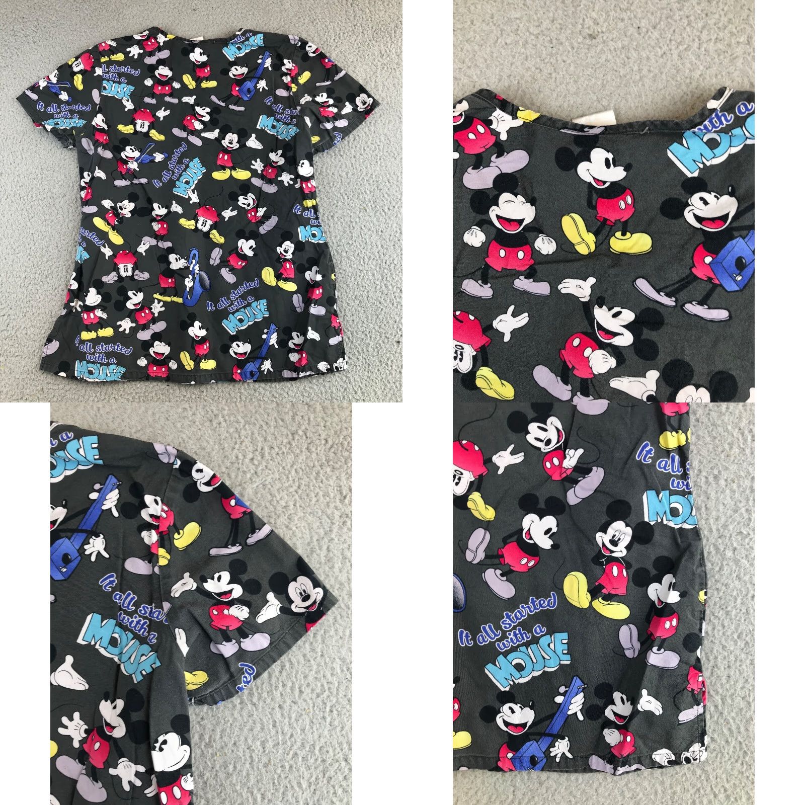 Disney Disney Mickey Mouse Scrub Top Women's Small Gray Printed Short Sleeve Pockets Size S / US 4 / IT 40 - 9 Thumbnail