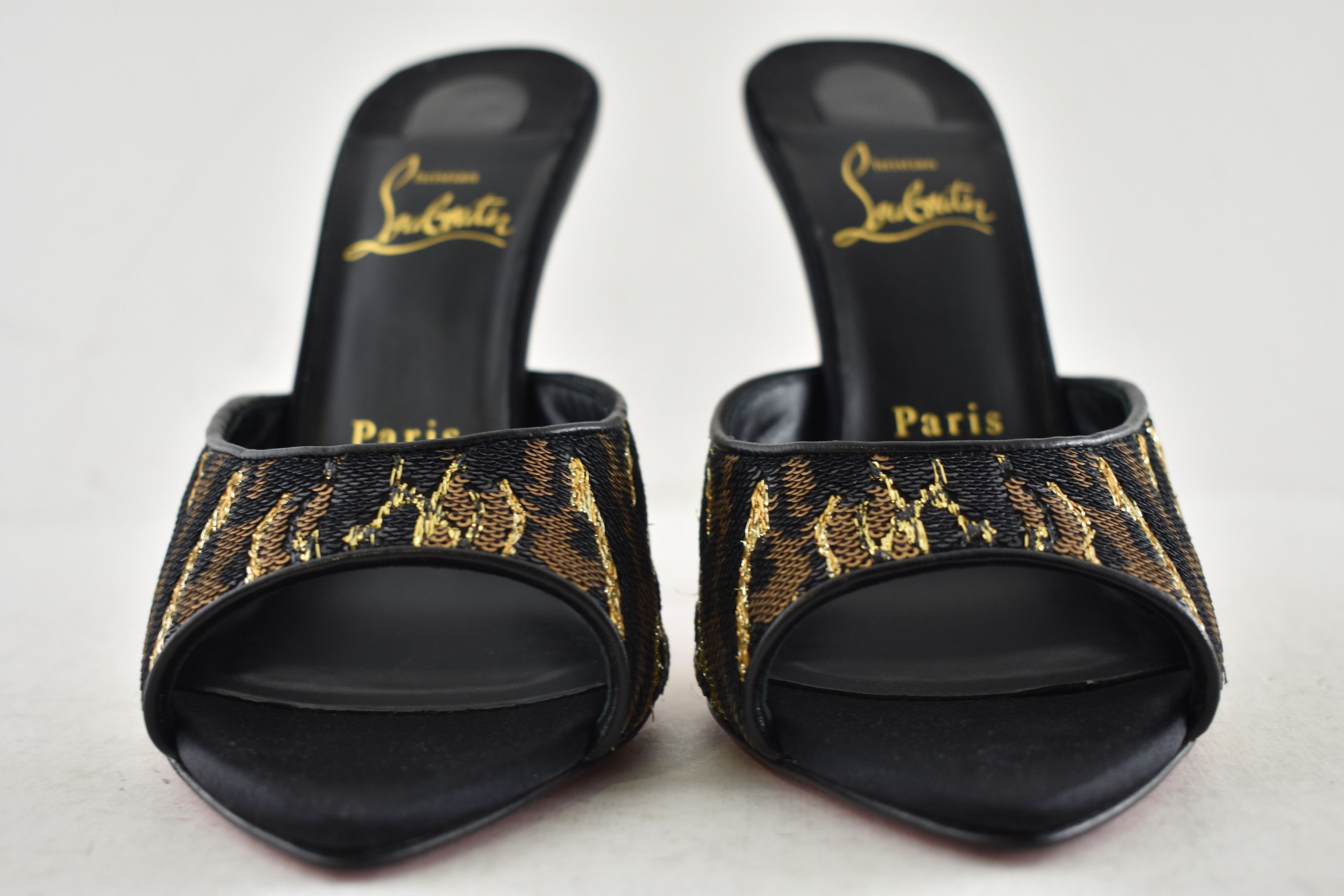Christian Louboutin Miss Z Mule Ocelot 100 Black Backless Sandal Heel Pump 38 Size US 8 / IT 38 - 12 Thumbnail
